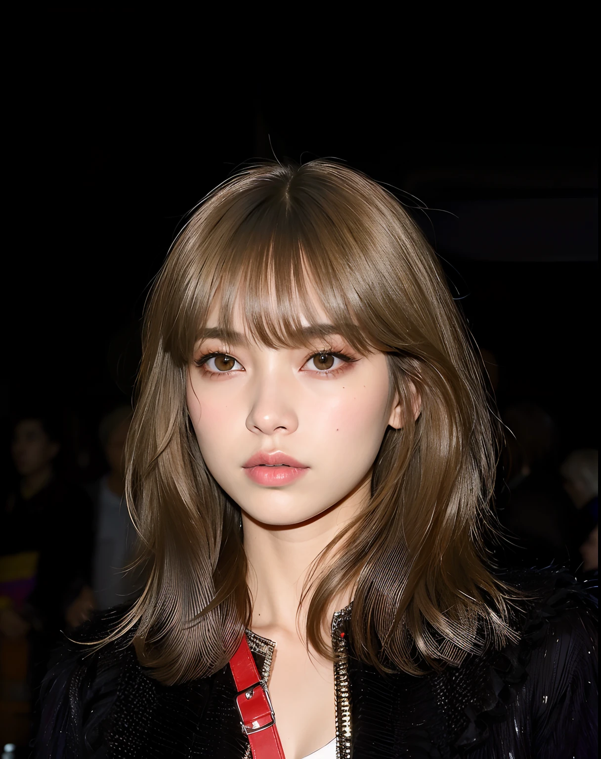 Mujer arafed con el pelo largo y flequillo con una chaqueta negra, Lalisa Manoban de Blackpink, Retrato de Jossi de Blackpink, Lalisa Manobal, Flequillo partido en el centro, flequillo esponjoso, con flequillo, Retrato de Kpop Idol, portrait of female Korean idol, Jossi de Blackpink, con flequillo completo, Cabello limpio con flequillo