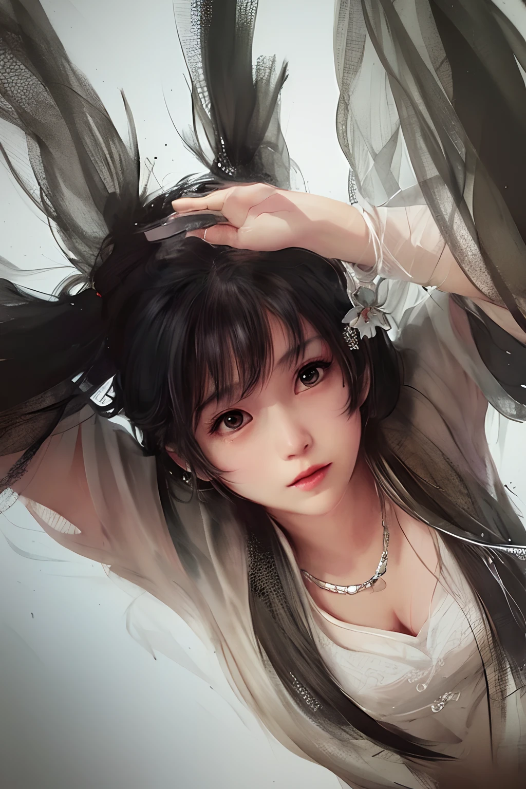 stechu,(white background:1.4), ((tachi-e)), original,(illustration:1.1),(best quality),(masterpiece:1.1),(extremely detailed CG unity 8k wallpaper:1.1), (colorful:0.9),(panorama shot:1.4),(solo:1.2), (ink splashing),(color splashing),((watercolor)), clear sharp focus,{ 1girl standing },((korean style )),flower background,outdoors,rocks, looking at viewer, make happy expressions,soft smile,pure,beautyfull detailed face and eyes,beautyfull intricacy clothing decorative pattern details, black hair,black eyes,colorwater