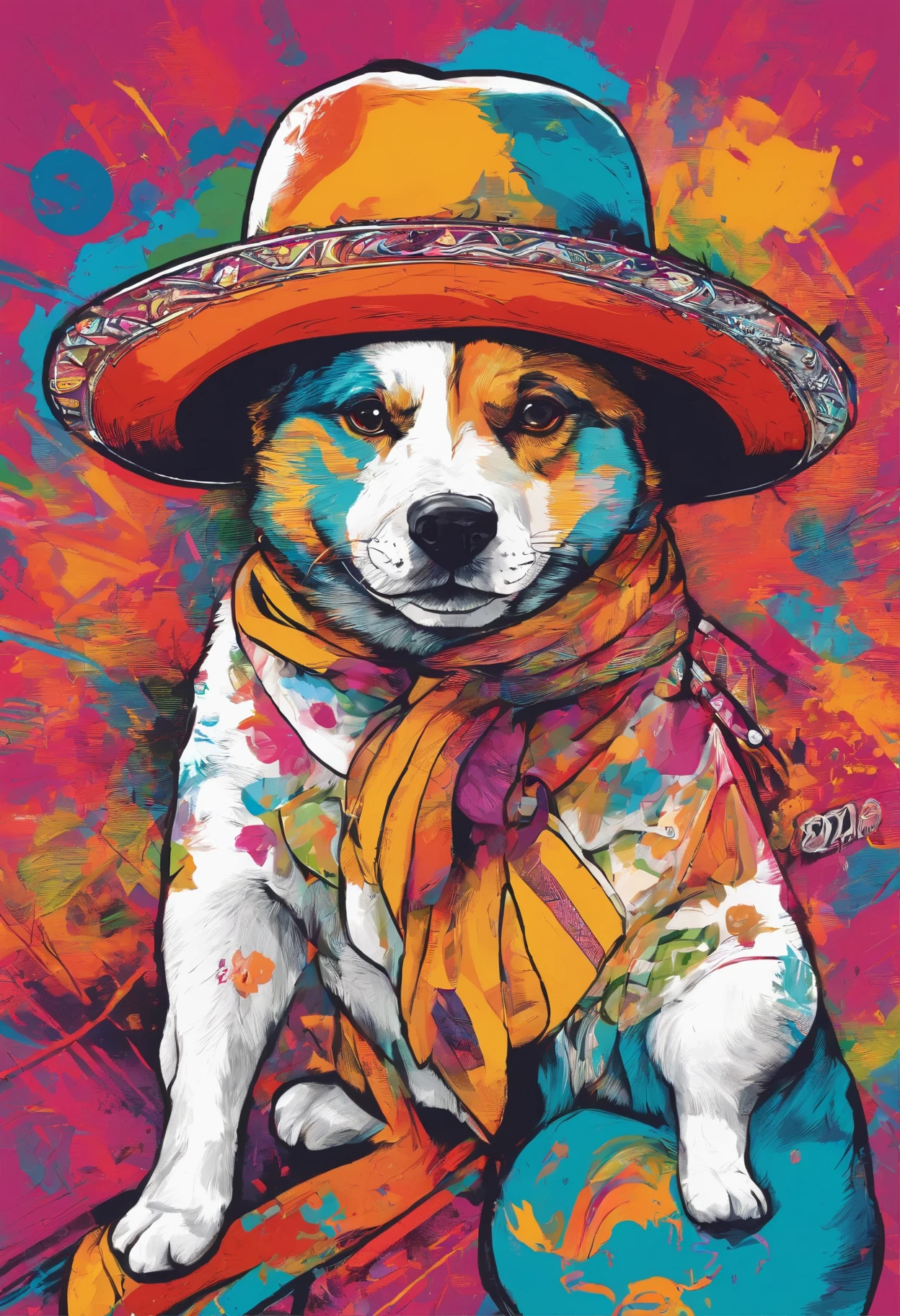 Una pintura de un perrito con sombrero y bufanda, trends on the art station, Vestido con ropa punk, Renderizado hiperrealista detallado, British gang member, Estilo callejero, pose intimidante, El planeta de los gatos, Ropa con moda, Urban samurai, Maullar, West Slavic features, 8 1 5, Animaciones