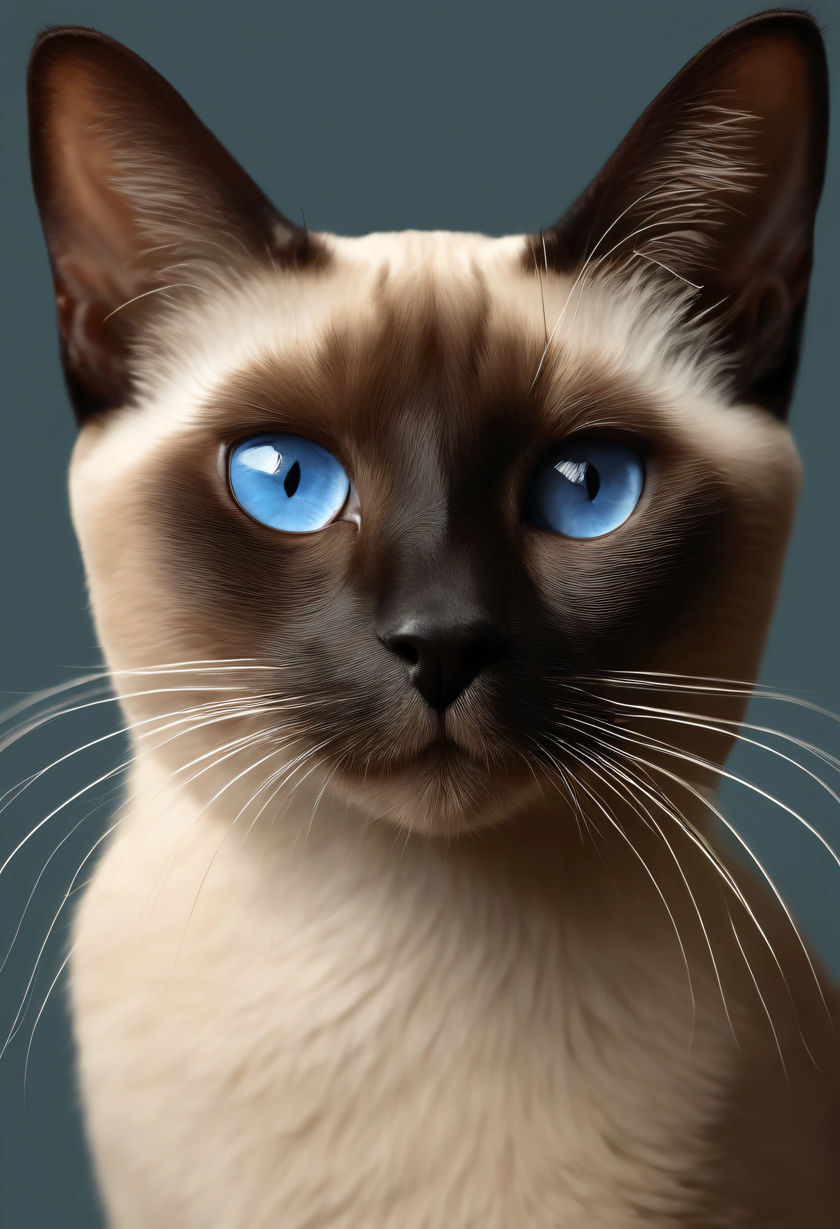 A Siamese cat , Illustration of 1 Siamese cat strokes brown with beige, olhos azul-acinzentados, Ultra-realistic illustrations, Ultra-realistic illustrations, hypperrealistic illustration, Um gato. Pintura realista, autor:Wayne Inglaterra, realistic illustration, Ultra-realistic illustrations, retrato, Fechar retrato, Surrealismo premiado, autor:Lisa Mirroy, Directed by: Galen Dara