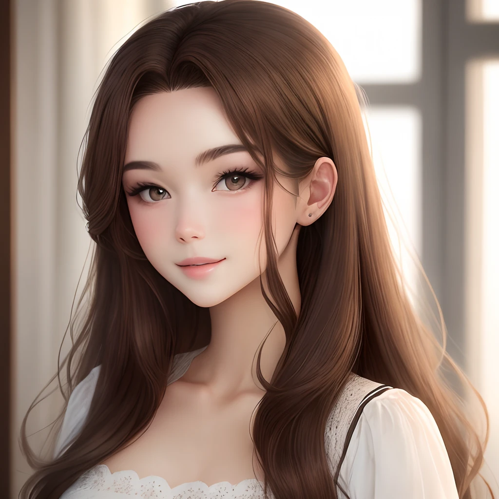 Brown-haired semi-long-haired beauty