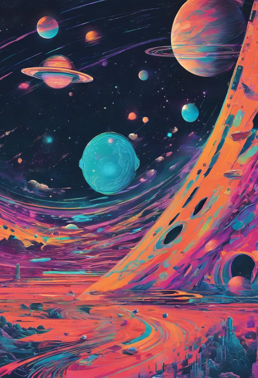 Detalhes do HD, close-up de um homem em um traje espacial, planetas em segundo plano, psychedelic cosmic horror, psychedelic illustration, outer space, crescimento vegetal, psychotic universe, Graphic art of background space, cosmic illustration, outer space, cosmic lsd poster art, dmt space behind, cena espacial, surreal space, cosmic style