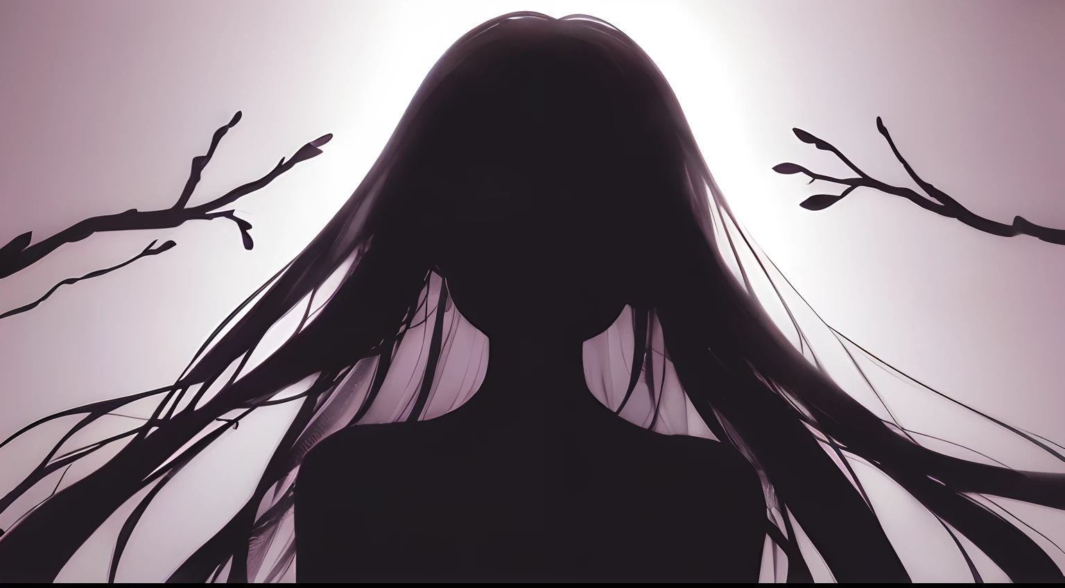 (a very delicate and beautiful）、（Maniacal）、haunted、laugh face、The human、Disgusting、canny、terrifying、独奏、（silhuette）、（、dark backgrounds、Black figure、（silhuette）、skinny  body、The long-haired、Hollow parts、Black、