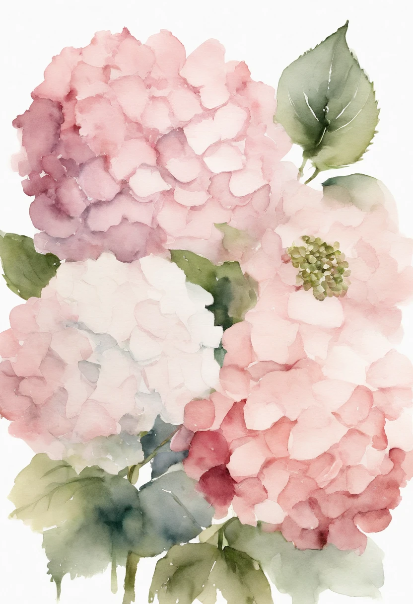 blush pink 1 bouquet hydrangea, white background, minimalistic botanical floral