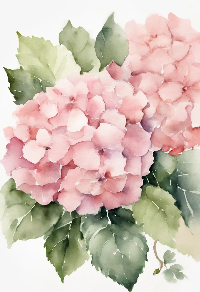 blush pink 1 bouquet hydrangea, white background, minimalistic botanical floral