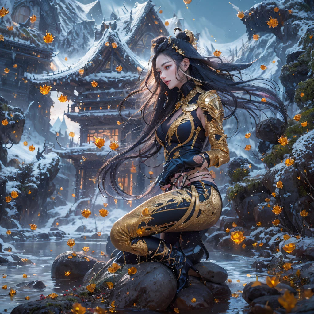 Fly the Nine-Tailed Light Blue Sky Division Flame Hairy Bear Star,Erotic,Torch Night Black Gold Orange Brocade Silk Snake Print Silk Pants,Rouge diamond tulle sheer lizard-patterned leggings,Fat Girl Space Flying in the Snow 1:900 miniatures,Front view,Pure transparency,Wear boxing gloves,Wear thick-rimmed reflective sunglasses with gold threads,Panorama ultra-wide angle,extremely happy,The texture of the real person is delicate,Strong visual impact,Hyper-detailing,Dream girl,Refined face,prettyeyes,Hair strands float in the air, Cherry model,Ouyang Xiaotong,crystal-clear,Good sense of perspective,Light and shadow effects,16K smooth,Surface reflected light,Flowing black hair,Water Goddess 32K,复杂,ellegance,highly detailed,A majestic,Digital photography,Autumn cowboy shot,surrealism painting,Broken rubies,Beating magic,Entwined water magic,(tmasterpiece,Cinematic light,Fine beautiful eyes:1.2),hdr,Void 5 Energy Storm,(China 1 girl,Black eyes:1.5),Rouge skin,Glowing skin,(sitting on the stone:1.5),delicated face,Black color hair,Put on palatial gold armor,cropped shoulders,,short skirt,Beautiful golden armor,Rained,big breasts beautiful,looking at viewert,Face away from the camera,tmasterpiece,Lateral face,Side portrait close-up