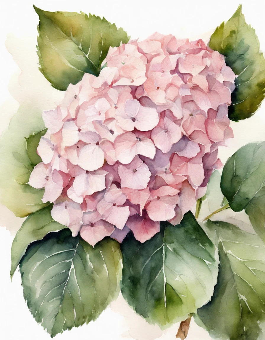 blush pink hydrangea, white background