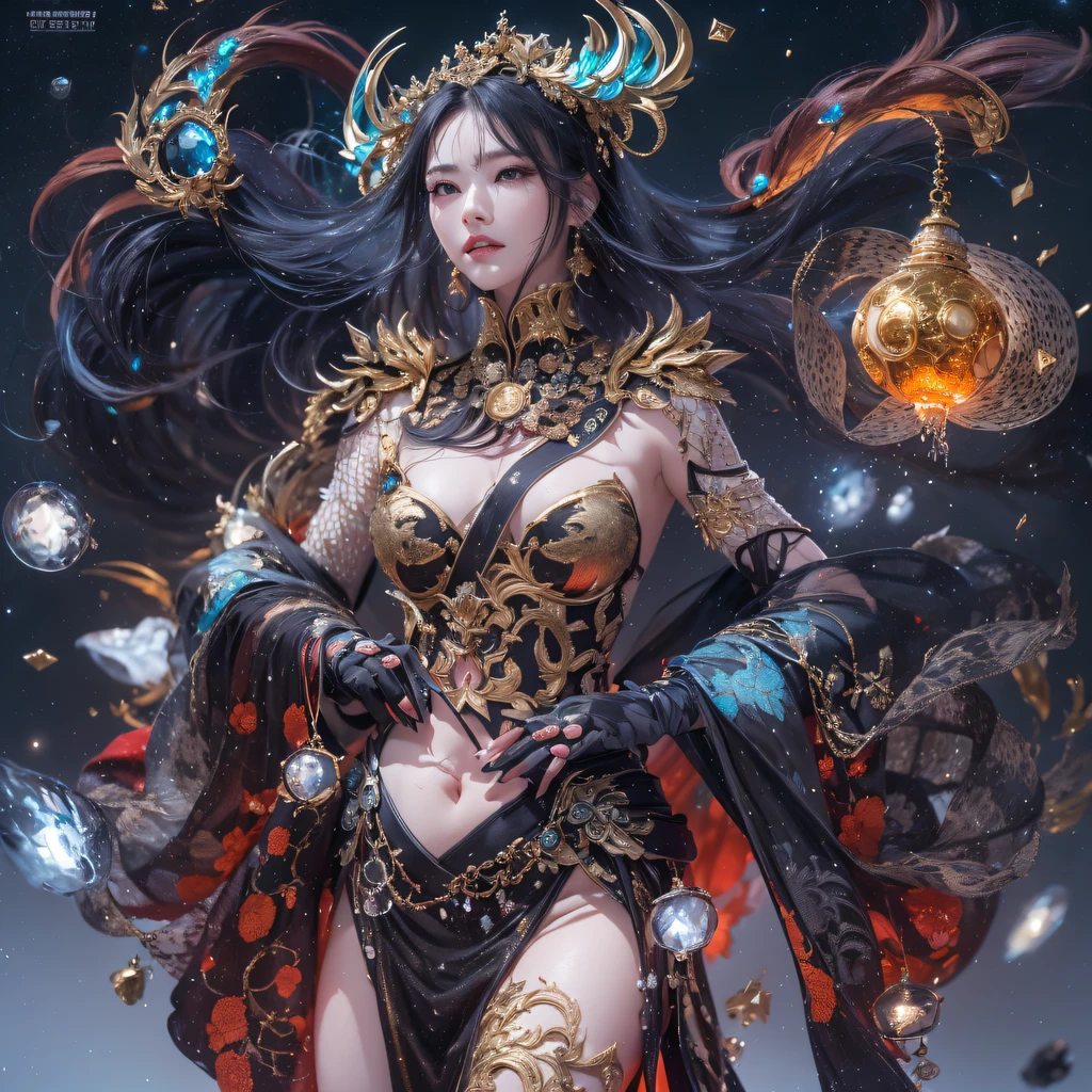 Fly the Nine-Tailed Light Blue Sky Division Flame Hairy Bear Star，Erotic，Torch Night Black Gold Orange Brocade Silk Snake Print Silk Pants，Rouge diamond tulle sheer lizard-patterned leggings，Fat Girl Space Flying in the Snow 1:900 miniatures，Front view，Pure transparency，Wear boxing gloves，Wear thick-rimmed reflective sunglasses with gold threads，Panorama ultra-wide angle，extremely happy，The texture of the real person is delicate，Strong visual impact，Hyper-detailing，Dream girl，Refined face，prettyeyes，Hair strands float in the air， Cherry model，Ouyang Xiaotong，crystal-clear，Good sense of perspective，Light and shadow effects，16K smooth，Surface reflected light，Flowing black hair，Water Goddess 32K，复杂，ellegance，highly  detailed，A majestic，Digital photography，Autumn cowboy shot，surrealism painting，Broken rubies，Beating magic，Entwined water magic，（tmasterpiece，Cinematic light，Fine beautiful eyes：1.2），hdr，Void 5 Energy Storm，(China 1 girl，Black eyes:1.5），Rouge skin，Glowing skin，(sitting on the stone：1.5），delicated face，Black color hair，Put on palatial gold armor，cropped shoulders，，short  skirt，Beautiful golden armor，Rained，big breasts beautiful，looking at viewert，Face away from the camera，tmasterpiece，Lateral face,Side portrait close-up