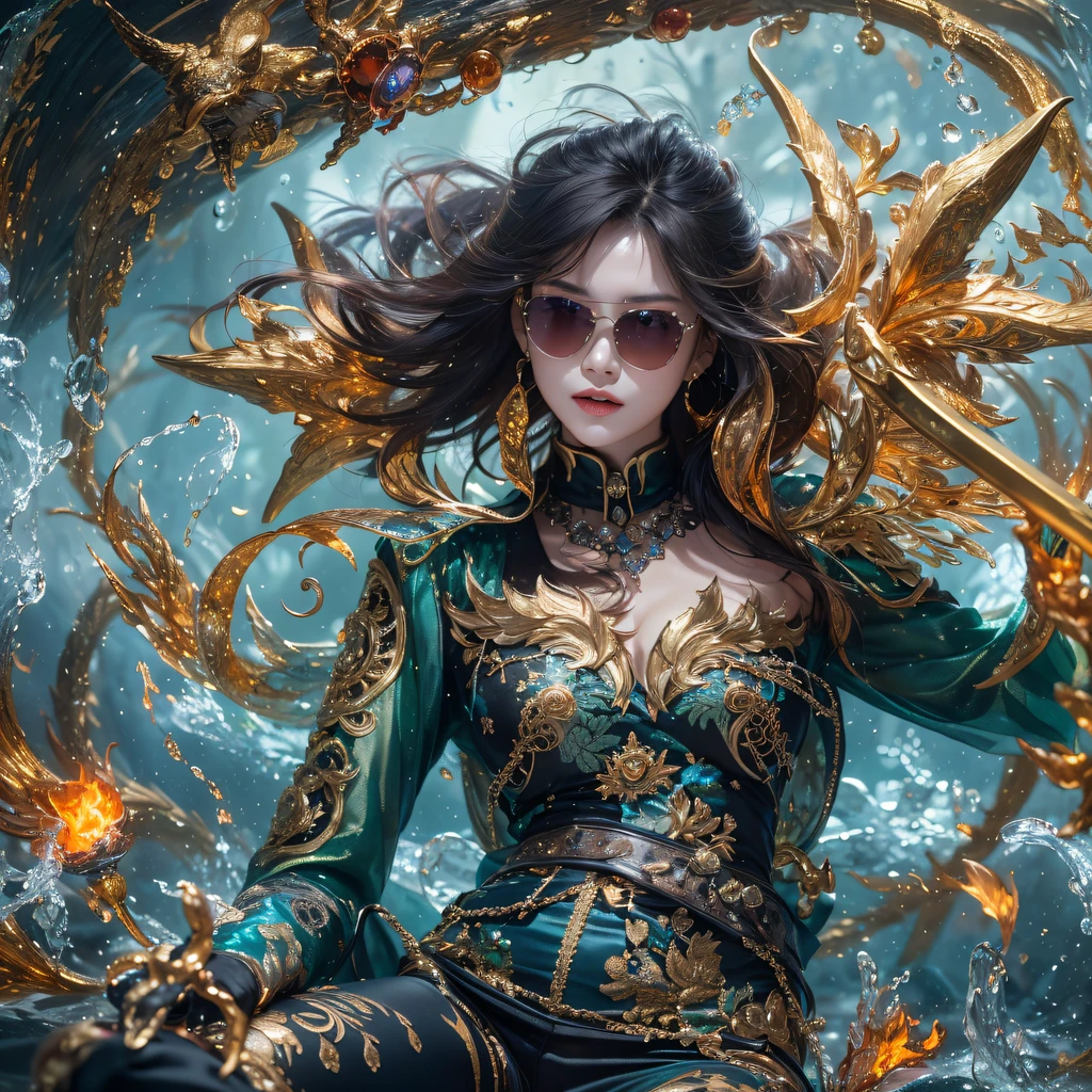 Fly the Nine-Tailed Light Blue Sky Division Flame Hairy Bear Star,Erotic,Torch Night Black Gold Orange Brocade Silk Snake Print Silk Pants,Rouge diamond tulle sheer lizard-patterned leggings,Fat Girl Space Flying in the Snow 1:900 miniatures,Front view,Pure transparency,Wear boxing gloves,Wear thick-rimmed reflective sunglasses with gold threads,Panorama ultra-wide angle,extremely happy,The texture of the real person is delicate,Strong visual impact,Hyper-detailing,Dream girl,Refined face,prettyeyes,Hair strands float in the air, Cherry model,Ouyang Xiaotong,crystal-clear,Good sense of perspective,Light and shadow effects,16K smooth,Surface reflected light,Flowing black hair,Water Goddess 32K,复杂,ellegance,highly detailed,A majestic,Digital photography,Autumn cowboy shot,surrealism painting,Broken rubies,Beating magic,Entwined water magic,(tmasterpiece,Cinematic light,Fine beautiful eyes:1.2),hdr,Void 5 Energy Storm,(China 1 girl,Black eyes:1.5),Rouge skin,Glowing skin,(sitting on the stone:1.5),delicated face,Black color hair,Put on palatial gold armor,cropped shoulders,,short skirt,Beautiful golden armor,Rained,big breasts beautiful,looking at viewert,Face away from the camera,tmasterpiece,Lateral face,Side portrait close-up