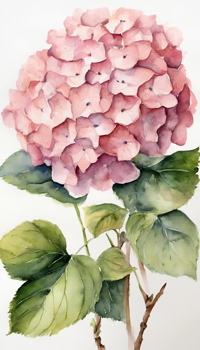 blush pink hydrangea, white background