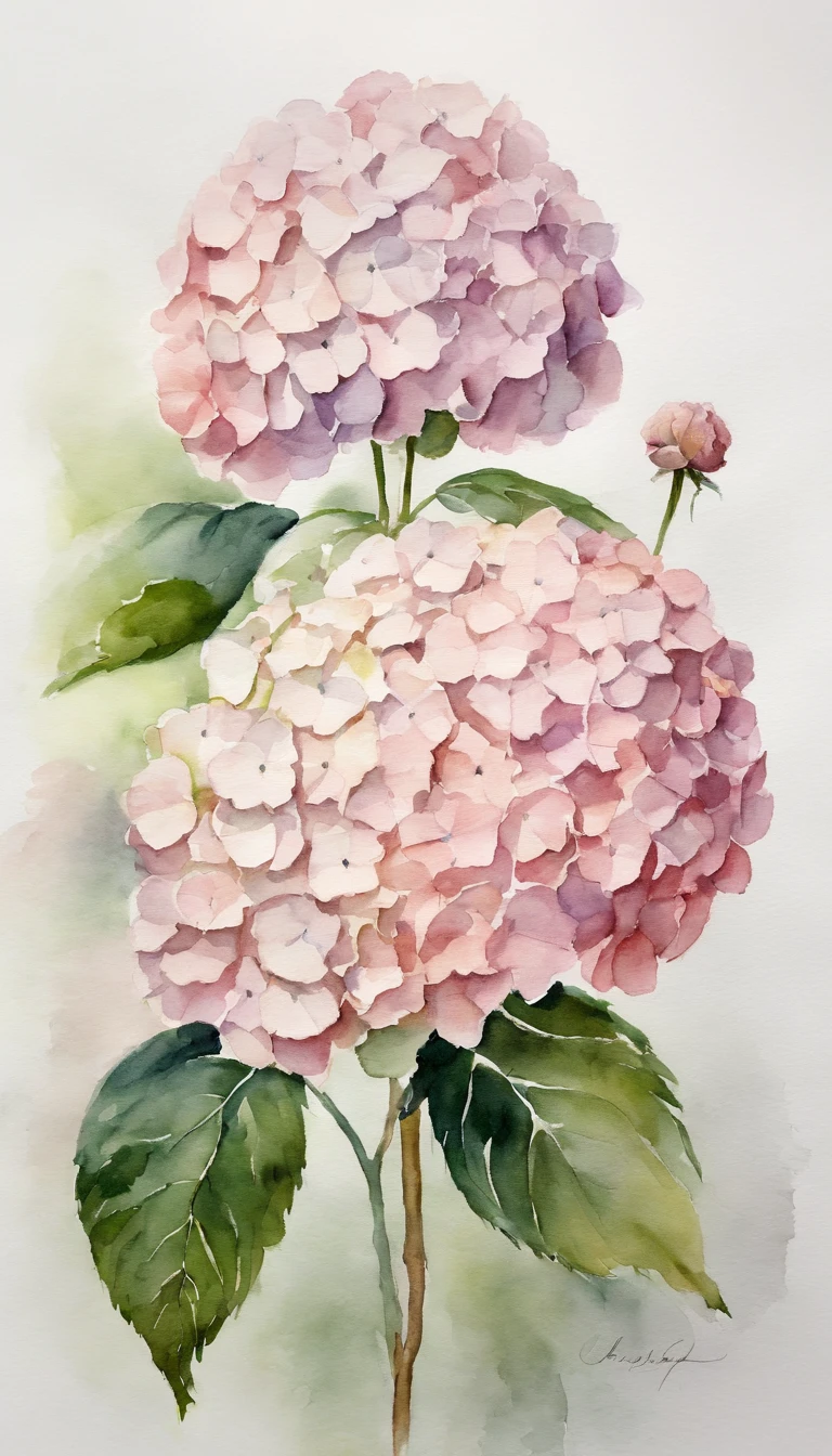 blush pink hydrangea, white background