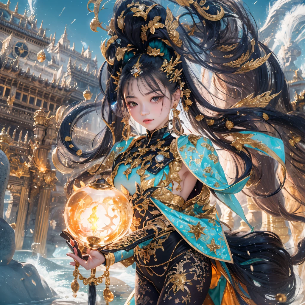 Fly the Nine-Tailed Light Blue Sky Division Flame Hairy Bear Star，Erotic，Torch Night Black Gold Orange Brocade Silk Snake Print Silk Pants，Rouge diamond tulle sheer lizard-patterned leggings，Fat Girl Space Flying in the Snow 1:900 miniatures，Front view，Pure transparency，Wear boxing gloves，Wear thick-rimmed reflective sunglasses with gold threads，Panorama ultra-wide angle，extremely happy，The texture of the real person is delicate，Strong visual impact，Hyper-detailing，Dream girl，Refined face，prettyeyes，Hair strands float in the air， Cherry model，Ouyang Xiaotong，crystal-clear，Good sense of perspective，Light and shadow effects，16K smooth，Surface reflected light，Flowing black hair，Water Goddess 32K，复杂，ellegance，highly  detailed，A majestic，Digital photography，Autumn cowboy shot，surrealism painting，Broken rubies，Beating magic，Entwined water magic，（tmasterpiece，Cinematic light，Fine beautiful eyes：1.2），hdr，Void 5 Energy Storm，(China 1 girl，Black eyes:1.5），Rouge skin，Glowing skin，(sitting on the stone：1.5），delicated face，Black color hair，Put on palatial gold armor，cropped shoulders，，short  skirt，Beautiful golden armor，Rained，big breasts beautiful，looking at viewert，Face away from the camera，tmasterpiece，Lateral face,Side portrait close-up
