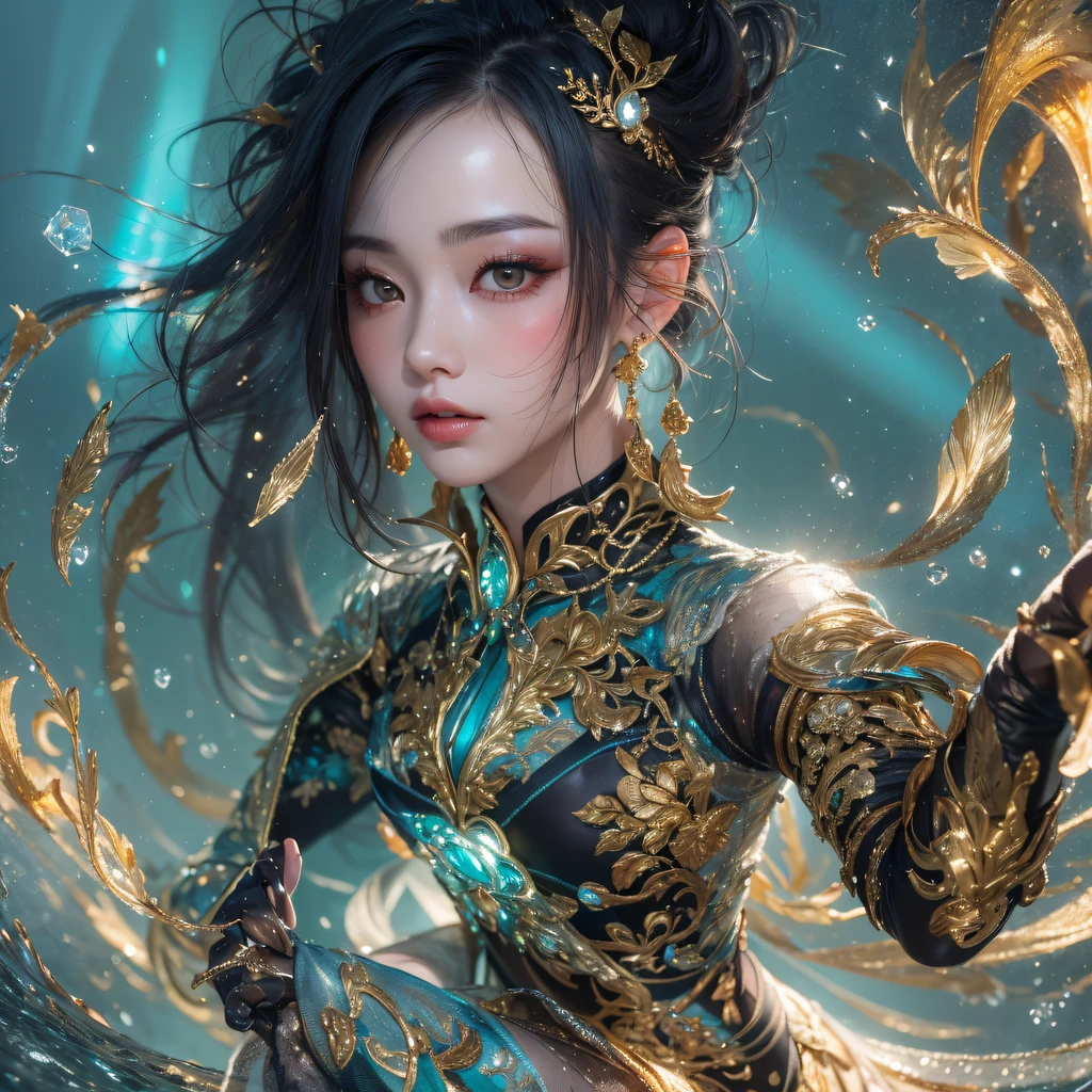 Fly the Nine-Tailed Light Blue Sky Division Flame Hairy Bear Star,Erotic,Torch Night Black Gold Orange Brocade Silk Snake Print Silk Pants,Rouge diamond tulle sheer lizard-patterned leggings,Fat Girl Space Flying in the Snow 1:900 miniatures,Front view,Pure transparency,Wear boxing gloves,Wear thick-rimmed reflective sunglasses with gold threads,Panorama ultra-wide angle,extremely happy,The texture of the real person is delicate,Strong visual impact,Hyper-detailing,Dream girl,Refined face,prettyeyes,Hair strands float in the air, Cherry model,Ouyang Xiaotong,crystal-clear,Good sense of perspective,Light and shadow effects,16K smooth,Surface reflected light,Flowing black hair,Water Goddess 32K,复杂,ellegance,highly detailed,A majestic,Digital photography,Autumn cowboy shot,surrealism painting,Broken rubies,Beating magic,Entwined water magic,(tmasterpiece,Cinematic light,Fine beautiful eyes:1.2),hdr,Void 5 Energy Storm,(China 1 girl,Black eyes:1.5),Rouge skin,Glowing skin,(sitting on the stone:1.5),delicated face,Black color hair,Put on palatial gold armor,cropped shoulders,,short skirt,Beautiful golden armor,Rained,big breasts beautiful,looking at viewert,Face away from the camera,tmasterpiece,Lateral face,Side portrait close-up