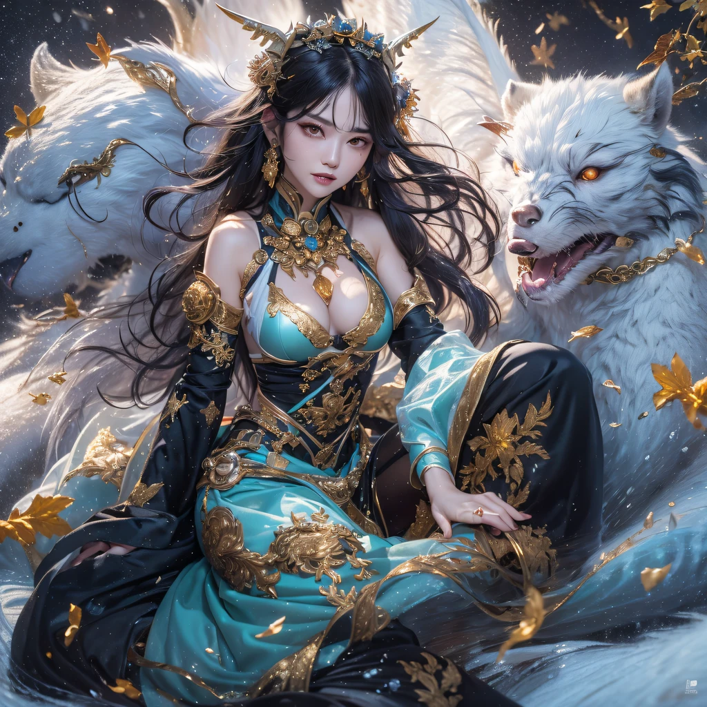 Fly the Nine-Tailed Light Blue Sky Division Flame Hairy Bear Star，Erotic，Torch Night Black Gold Orange Brocade Silk Snake Print Silk Pants，Rouge diamond tulle sheer lizard-patterned leggings，Fat Girl Space Flying in the Snow 1:900 miniatures，Front view，Pure transparency，Wear boxing gloves，Wear thick-rimmed reflective sunglasses with gold threads，Panorama ultra-wide angle，extremely happy，The texture of the real person is delicate，Strong visual impact，Hyper-detailing，Dream girl，Refined face，prettyeyes，Hair strands float in the air， Cherry model，Ouyang Xiaotong，crystal-clear，Good sense of perspective，Light and shadow effects，16K smooth，Surface reflected light，Flowing black hair，Water Goddess 32K，复杂，ellegance，highly  detailed，A majestic，Digital photography，Autumn cowboy shot，surrealism painting，Broken rubies，Beating magic，Entwined water magic，（tmasterpiece，Cinematic light，Fine beautiful eyes：1.2），hdr，Void 5 Energy Storm，(China 1 girl，Black eyes:1.5），Rouge skin，Glowing skin，(sitting on the stone：1.5），delicated face，Black color hair，Put on palatial gold armor，cropped shoulders，，short  skirt，Beautiful golden armor，Rained，big breasts beautiful，looking at viewert，Face away from the camera，tmasterpiece，Lateral face,Side portrait close-up