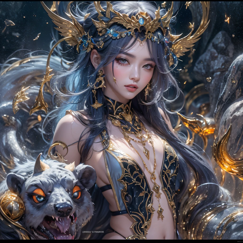 Fly the Nine-Tailed Light Blue Sky Division Flame Hairy Bear Star,Erotic,Torch Night Black Gold Orange Brocade Silk Snake Print Silk Pants,Rouge diamond tulle sheer lizard-patterned leggings,Fat Girl Space Flying in the Snow 1:900 miniatures,Front view,Pure transparency,Wear boxing gloves,Wear thick-rimmed reflective sunglasses with gold threads,Panorama ultra-wide angle,extremely happy,The texture of the real person is delicate,Strong visual impact,Hyper-detailing,Dream girl,Refined face,prettyeyes,Hair strands float in the air, Cherry model,Ouyang Xiaotong,crystal-clear,Good sense of perspective,Light and shadow effects,16K smooth,Surface reflected light,Flowing black hair,Water Goddess 32K,复杂,ellegance,highly detailed,A majestic,Digital photography,Autumn cowboy shot,surrealism painting,Broken rubies,Beating magic,Entwined water magic,(tmasterpiece,Cinematic light,Fine beautiful eyes:1.2),hdr,Void 5 Energy Storm,(China 1 girl,Black eyes:1.5),Rouge skin,Glowing skin,(sitting on the stone:1.5),delicated face,Black color hair,Put on palatial gold armor,cropped shoulders,,short skirt,Beautiful golden armor,Rained,big breasts beautiful,looking at viewert,Face away from the camera,tmasterpiece,Lateral face,Side portrait close-up