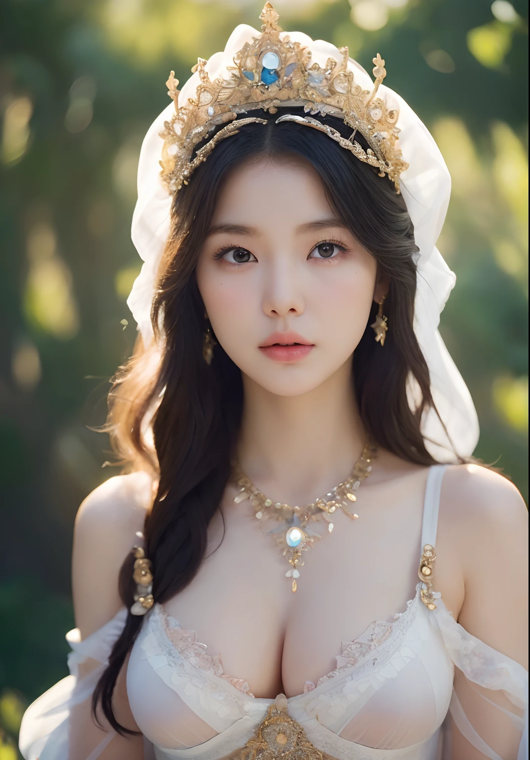 (daydream), 1girl, (beauty breast (upper body)), (transparent wear), (erotic_, (masterpiece)), kim Yoo-jung, (aphrodite goddess), pretty young face (Russian) (Asian), adept art, very best quality detailed face:1.5, (castle (blur background)), (8k HD graphic, (soft and chill light), best quality detailed ultra highres:1.2 dynamic lighting, artstation, winner photography, volumemetricslighting),