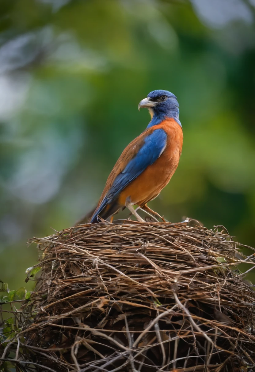 Half bird half crossing guard hoarding trash in her nest house
