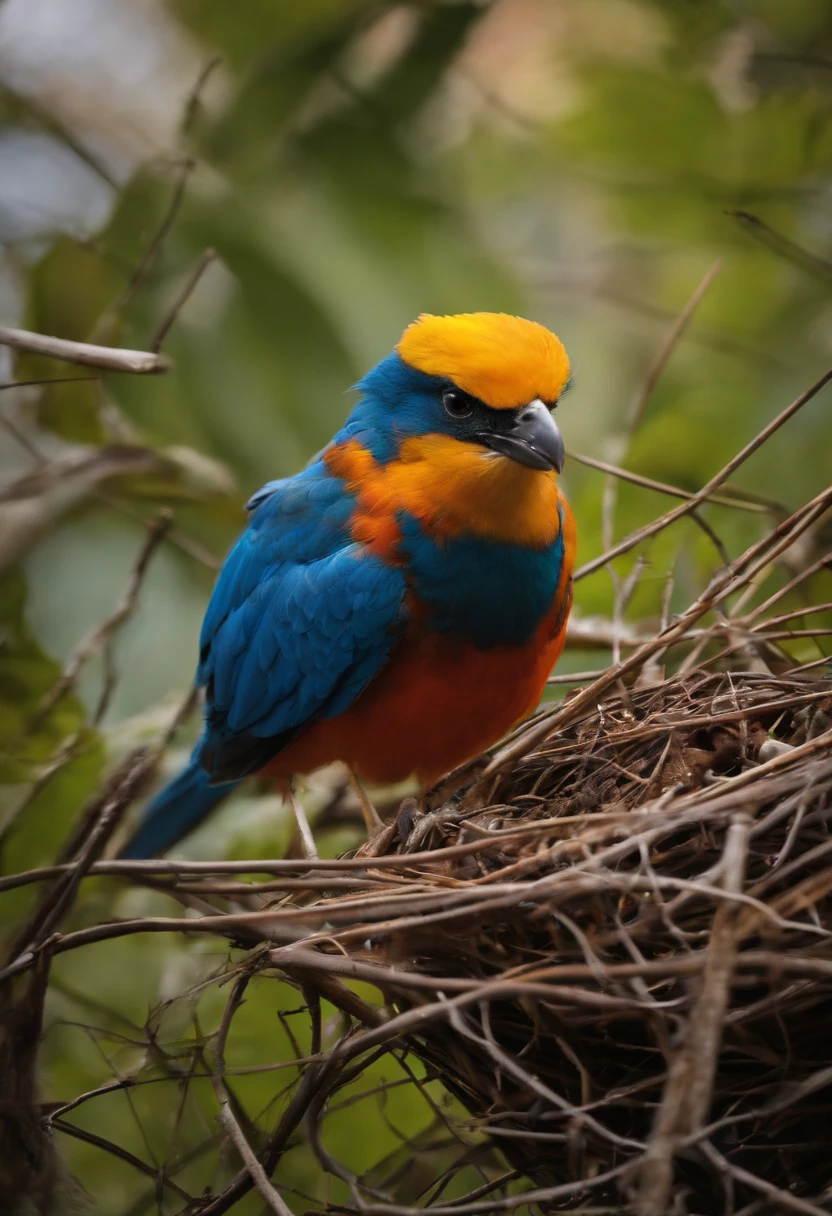Half bird half crossing guard hoarding trash in her nest house