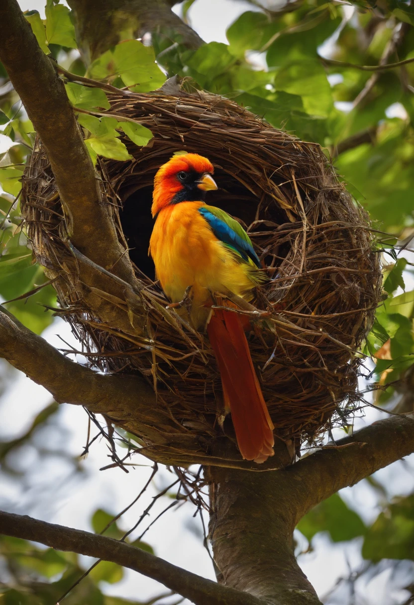 Half bird half crossing guard hoarding trash in her nest house