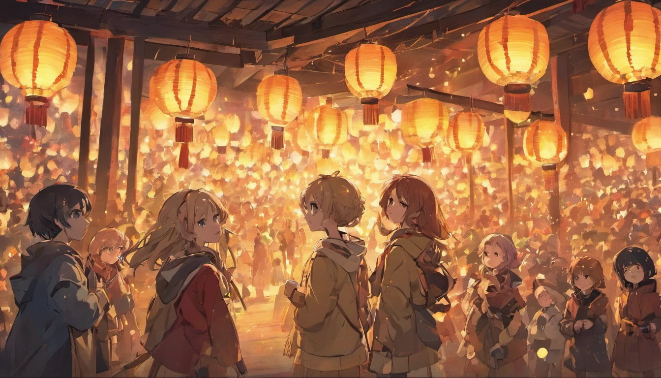 A group of children,Celebrate the holidays,lanterns