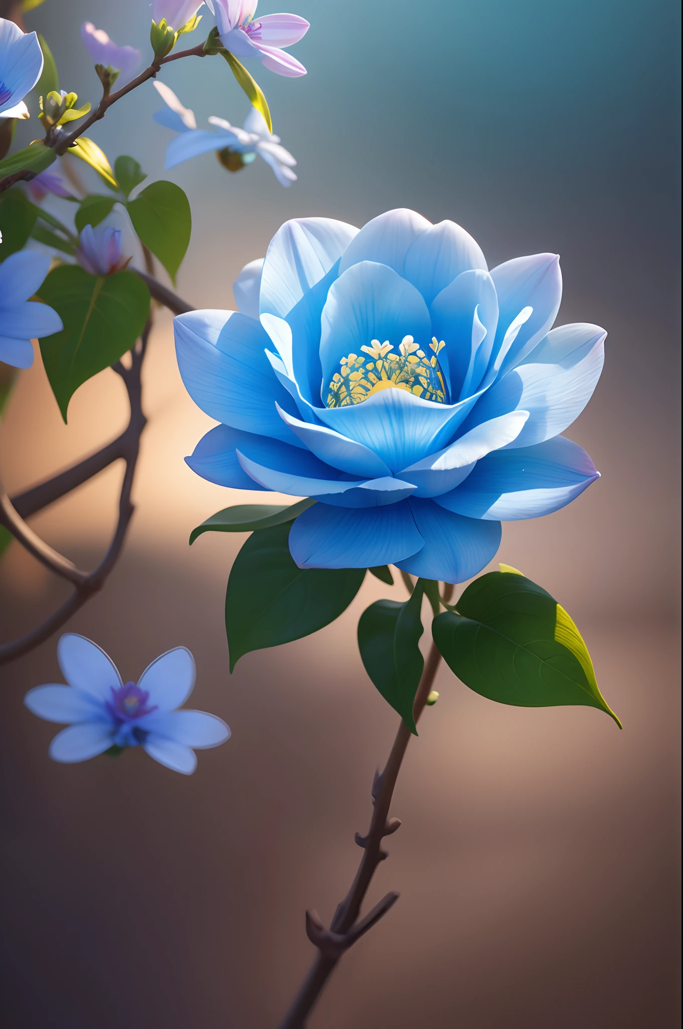 (ultra-realistic), (highly detailed), ultra high res, a ultra beautiful blue flower blooming on a spring morning, multi-colors, masterpiece,  picture, background only