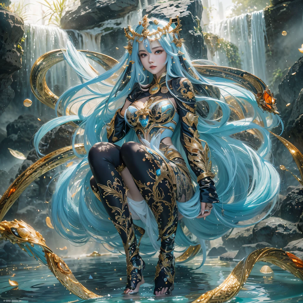Fly the Nine-Tailed Light Blue Sky Division Flame Hairy Bear Star，Erotic，Torch Night Black Gold Orange Brocade Silk Snake Print Silk Pants，Rouge diamond tulle sheer lizard-patterned leggings，Fat Girl Space Flying in the Snow 1:900 miniatures，Front view，Pure transparency，Wear boxing gloves，Wear thick-rimmed reflective sunglasses with gold threads，Panorama ultra-wide angle，extremely happy，The texture of the real person is delicate，Strong visual impact，Hyper-detailing，Dream girl，Refined face，prettyeyes，Hair strands float in the air， Cherry model，Ouyang Xiaotong，crystal-clear，Good sense of perspective，Light and shadow effects，16K smooth，Surface reflected light，Flowing black hair，Water Goddess 32K，复杂，ellegance，highly  detailed，A majestic，Digital photography，Autumn cowboy shot，surrealism painting，Broken rubies，Beating magic，Entwined water magic，（tmasterpiece，Cinematic light，Fine beautiful eyes：1.2），hdr，Void 5 Energy Storm，(China 1 girl，Black eyes:1.5），Rouge skin，Glowing skin，(sitting on the stone：1.5），delicated face，Black color hair，Put on palatial gold armor，cropped shoulders，，short  skirt，Beautiful golden armor，Rained，big breasts beautiful，looking at viewert，Face away from the camera，tmasterpiece，Lateral face,Side portrait close-up