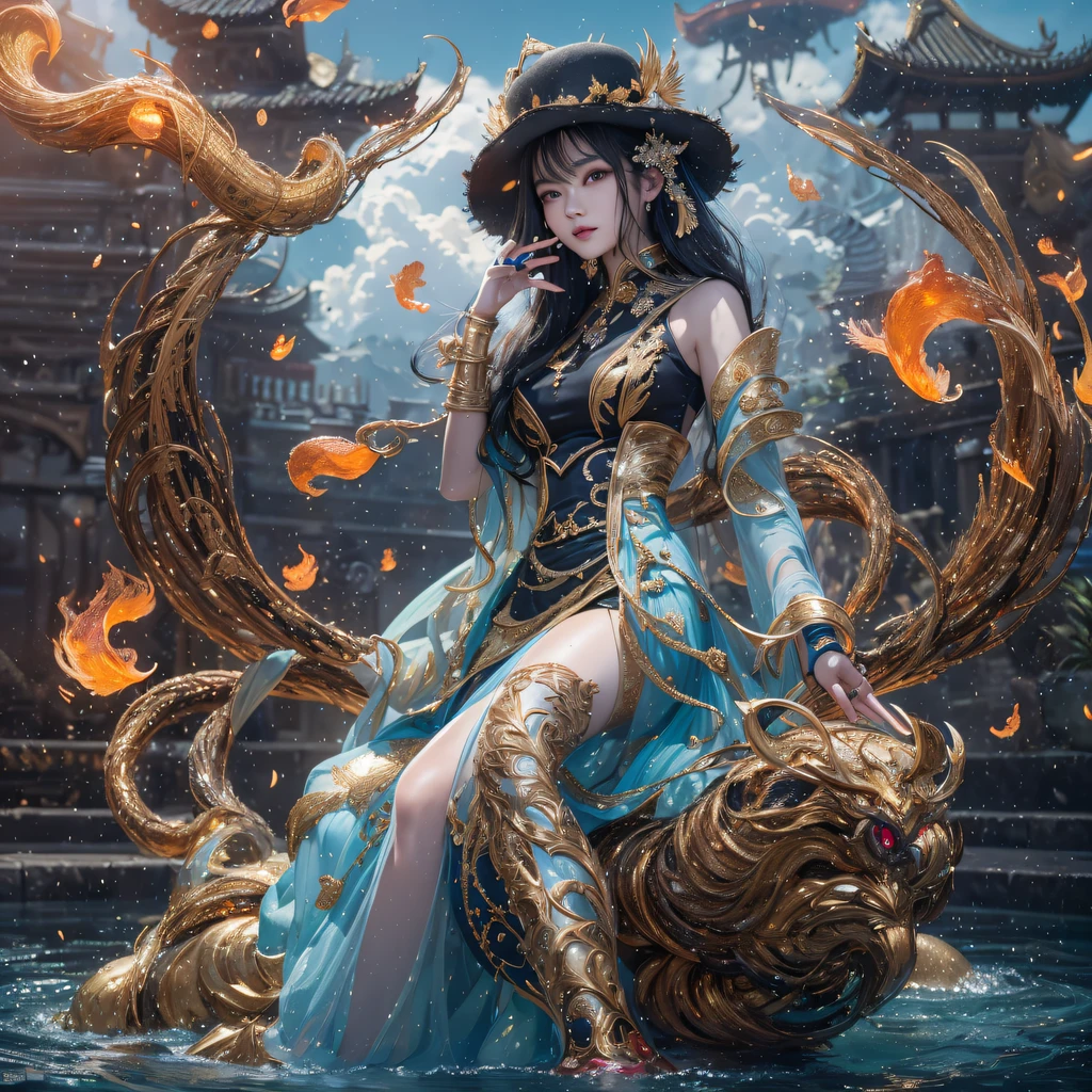 Fly the Nine-Tailed Light Blue Sky Division Flame Hairy Bear Star,Erotic,Torch Night Black Gold Orange Brocade Silk Snake Print Silk Pants,Rouge diamond tulle sheer lizard-patterned leggings,Fat Girl Space Flying in the Snow 1:900 miniatures,Front view,Pure transparency,Wear boxing gloves,Wear thick-rimmed reflective sunglasses with gold threads,Panorama ultra-wide angle,extremely happy,The texture of the real person is delicate,Strong visual impact,Hyper-detailing,Dream girl,Refined face,prettyeyes,Hair strands float in the air, Cherry model,Ouyang Xiaotong,crystal-clear,Good sense of perspective,Light and shadow effects,16K smooth,Surface reflected light,Flowing black hair,Water Goddess 32K,复杂,ellegance,highly detailed,A majestic,Digital photography,Autumn cowboy shot,surrealism painting,Broken rubies,Beating magic,Entwined water magic,(tmasterpiece,Cinematic light,Fine beautiful eyes:1.2),hdr,Void 5 Energy Storm,(China 1 girl,Black eyes:1.5),Rouge skin,Glowing skin,(sitting on the stone:1.5),delicated face,Black color hair,Put on palatial gold armor,cropped shoulders,,short skirt,Beautiful golden armor,Rained,big breasts beautiful,looking at viewert,Face away from the camera,tmasterpiece,Lateral face,Side portrait close-up