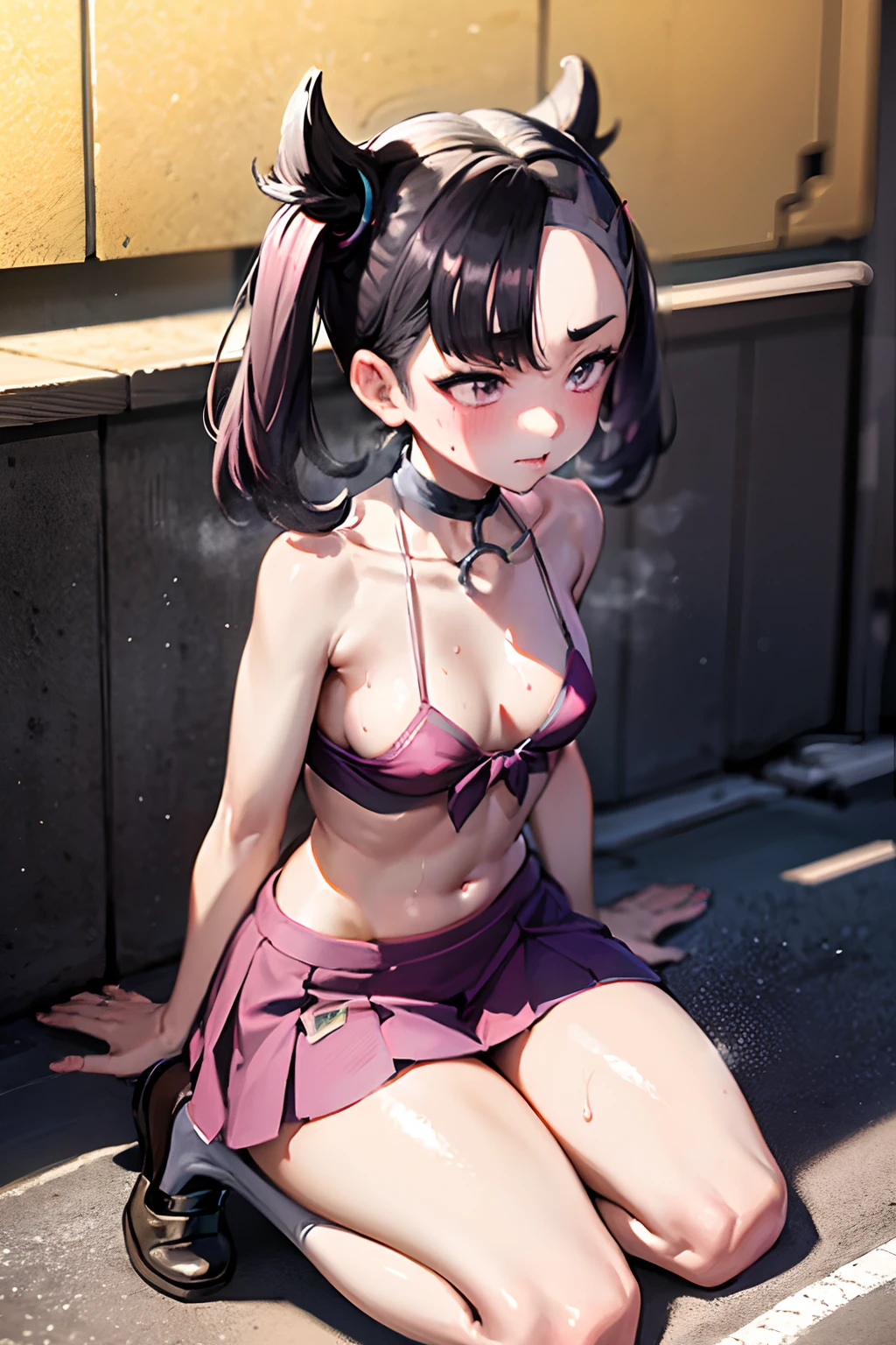 (corruption), full body, 1girl,small breasts,blush,(ahegao),collarbone,trembling,sweat,sweatdrop, hmmarnie