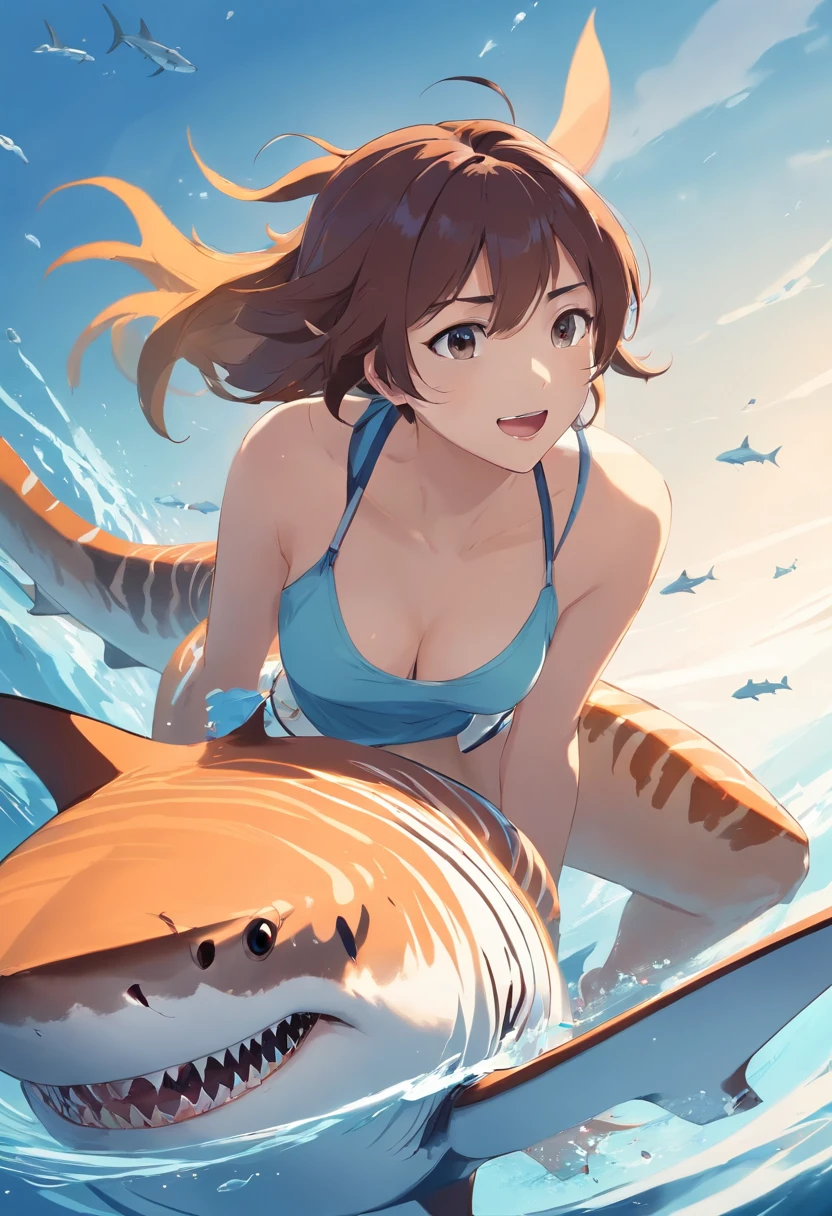 Tiger shark,, vectorial, multiple angle,white backgrounid