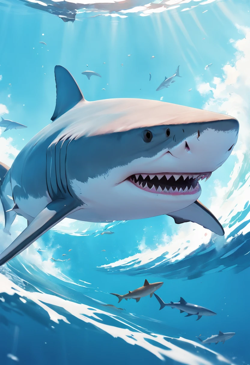 Tiger shark,, vectorial, multiple angle,white backgrounid