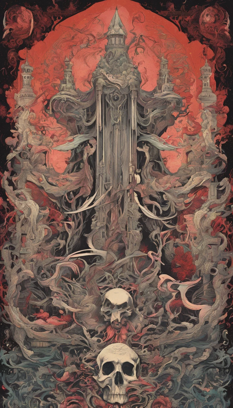 From the depths he emerges, devil, 
The Cthulhu's Parade in crimson hues.
Whispers of the otherworldly echo,
A festival where madness and beauty fuse.

In the night sky adorned with abyssal splendor,
Feathers stained with blood dance and soar.
Entwined by threads of fate,
The deranged revel in ecstasy's roar.

Oh mighty Cthulhu, ruler of the depths,
In our pursuit of desires so forlorn,
We embark on a path of madness and despair,
Guided by the disciples of the one we adorn.

On the grand boulevard, grotesque forms stride,
Where terror and beauty intertwine.
In the realm betwixt dreams and nightmares,
We surrender ourselves to euphoria's shrine.

Praise his name, the great Cthulhu,
Monarch of the abyss, the wellspring of our insanity.
In this eternal procession's stage,
We celebrate the coming of the world's calamity.