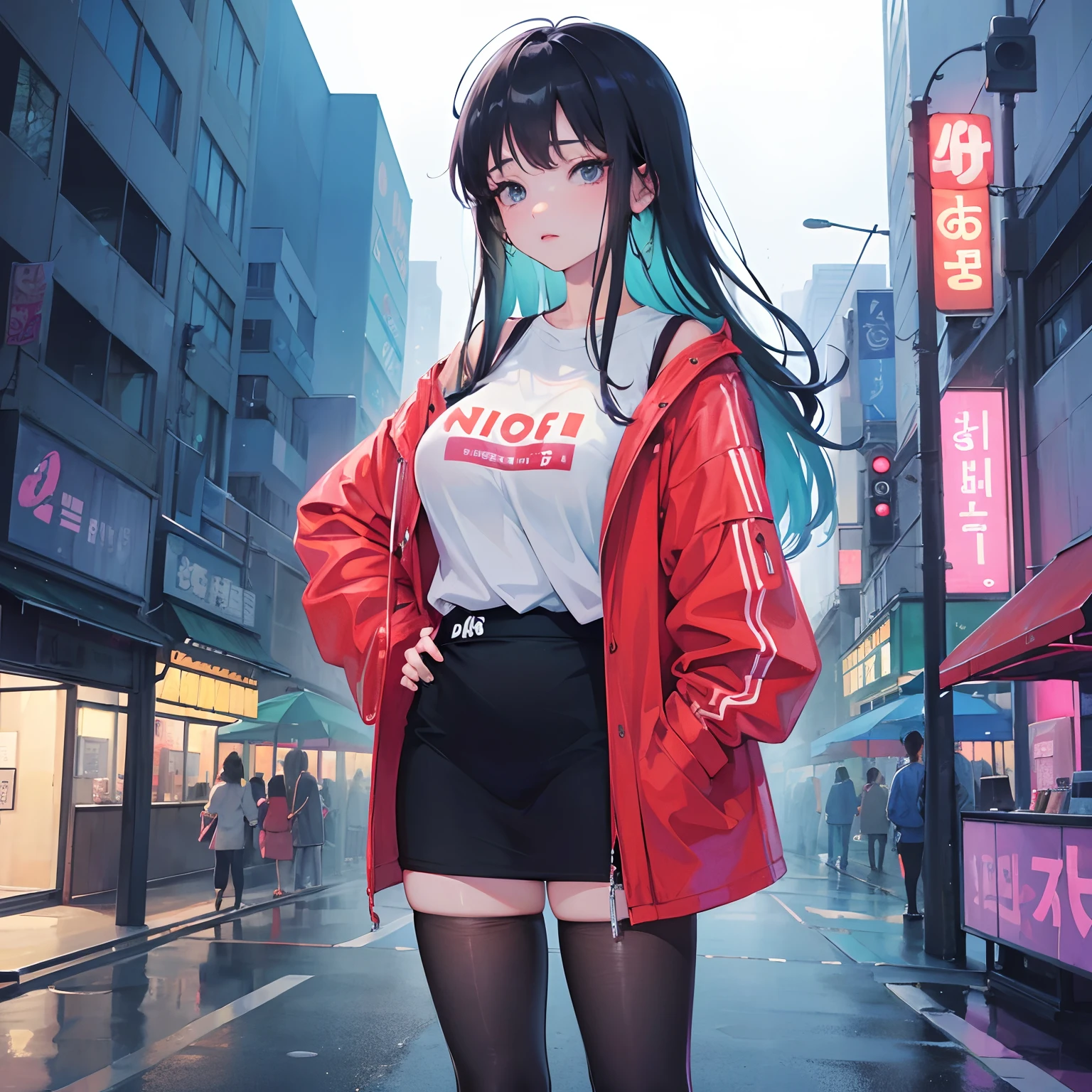 (zero), Woman working in office, mature woman, Front view, night lights, Neon scenery in the park at night,Analog Color Theme, large full breasts, Lo-Fi(Lo-Fi)(Lo-Fi(Lo-Fi))(Lo-Fi(Lo-Fi)(Lo-Fi(Lo-Fi)))(Lo-Fi(Lo-Fi)(Lo-Fi(Lo-Fi))(Lo-Fi(Lo-Fi)(Lo-Fi(Lo-Fi)))), flat, 2.5D ,Draw a line, Ink Drawing, Large gradients, Watercolor painting, Goosch Colors, Studio Ghibli Style, Awesome colorful, Outerwear, Synthwave, lofi art,90s style,Old texture, amplitude,90s vibe, masutepiece, Huge technology, Blackhead, Scenery of Korea, Pretty Girl, a beautiful woman, long hair, Office Landscape