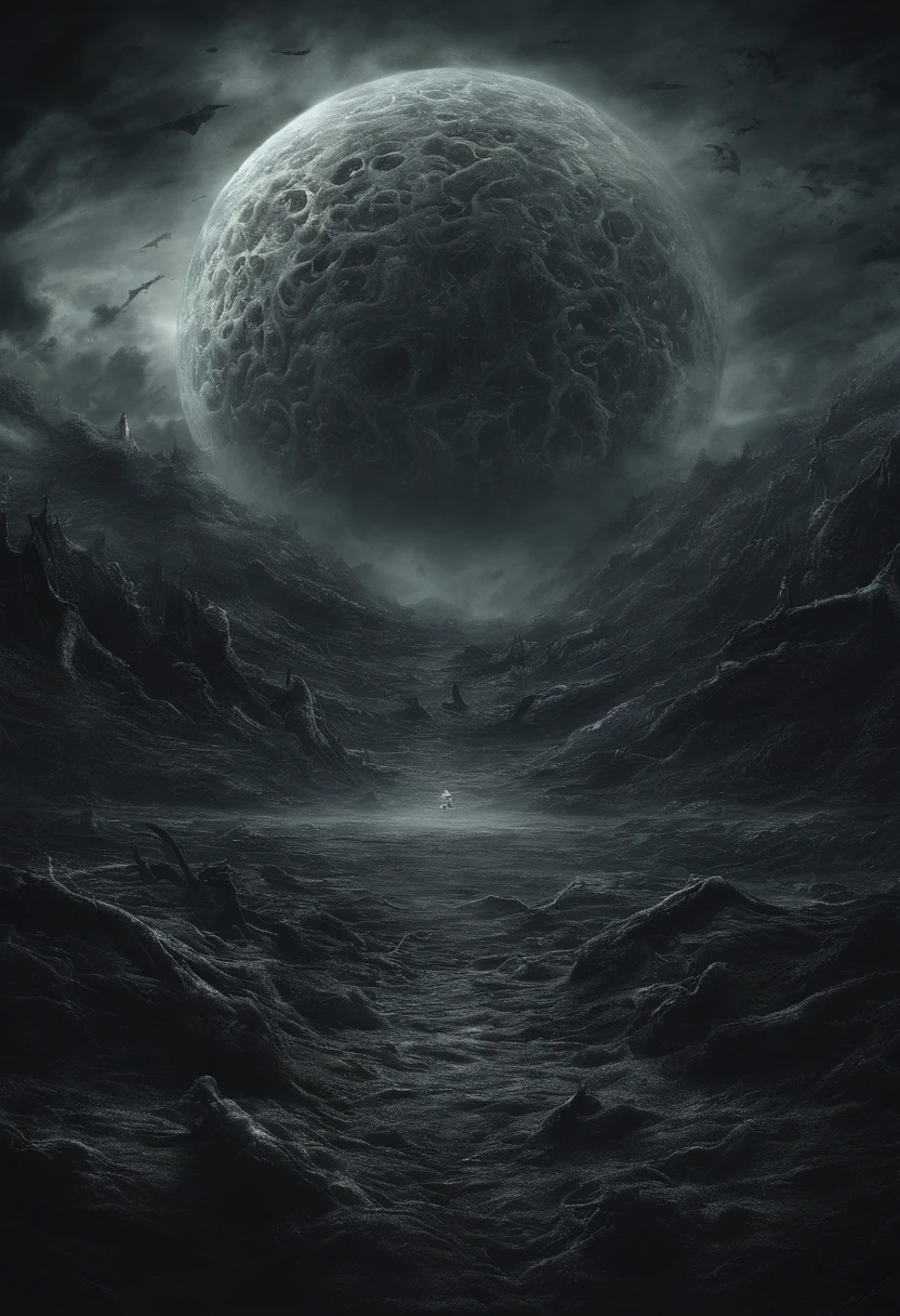 There is a planet in the middle, tentacles in universe, lovecraftian inspiration, Lovecraftian cosmic fear, lovecraftian hellscape, fantasy and cosmic horror movie, Lovecraftian atmosphere, lovecraftian, a planet in open space, no people