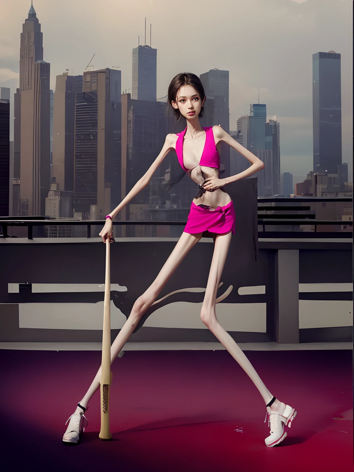 Skinny woman，emaciated，the ribs，innominate bone，pelvic bone，sternum，chops，big breasts thin waist，Thin leg，hunger
