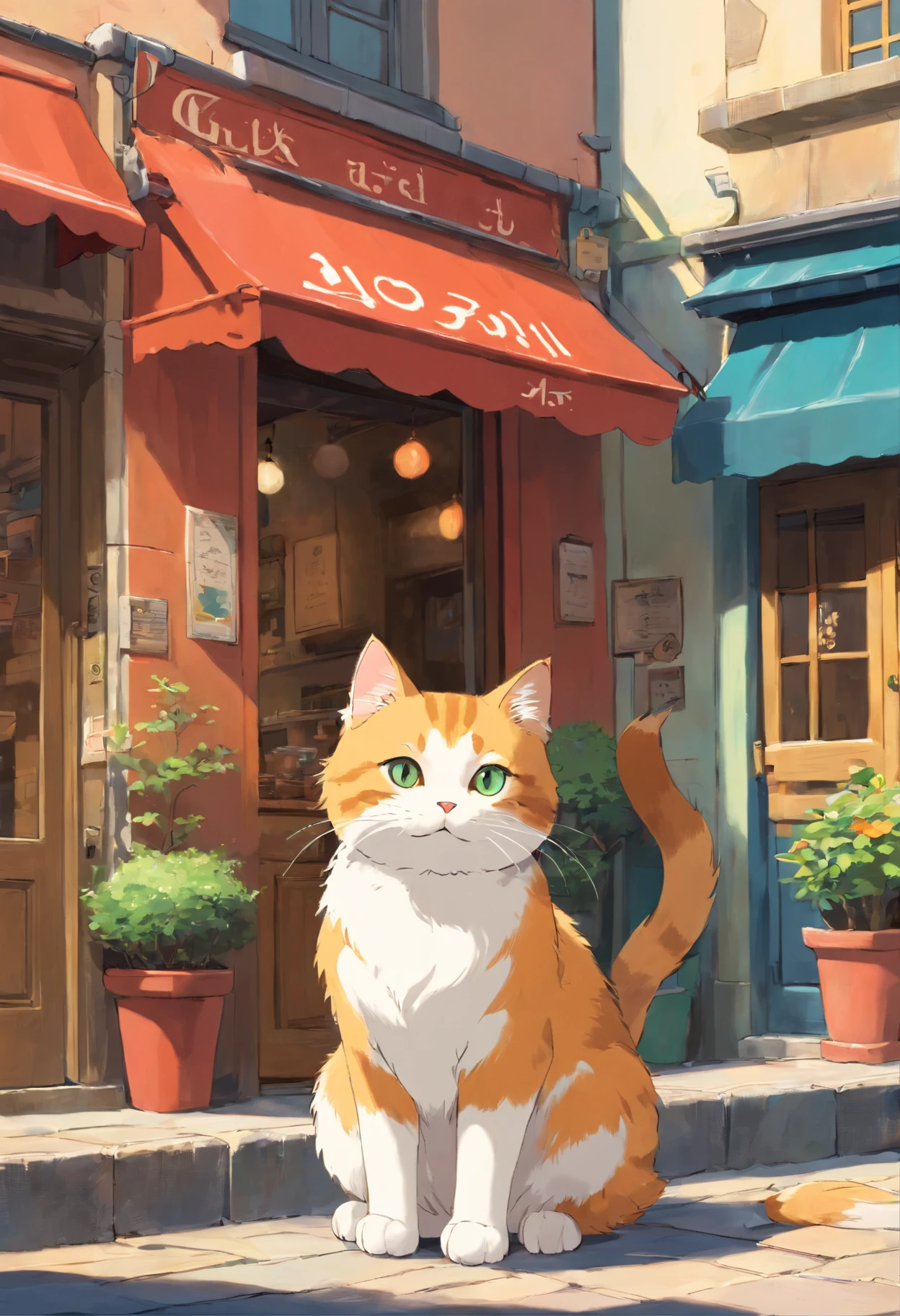 Close-up, Scottish folding cat, adolable, cafe, streetview.
