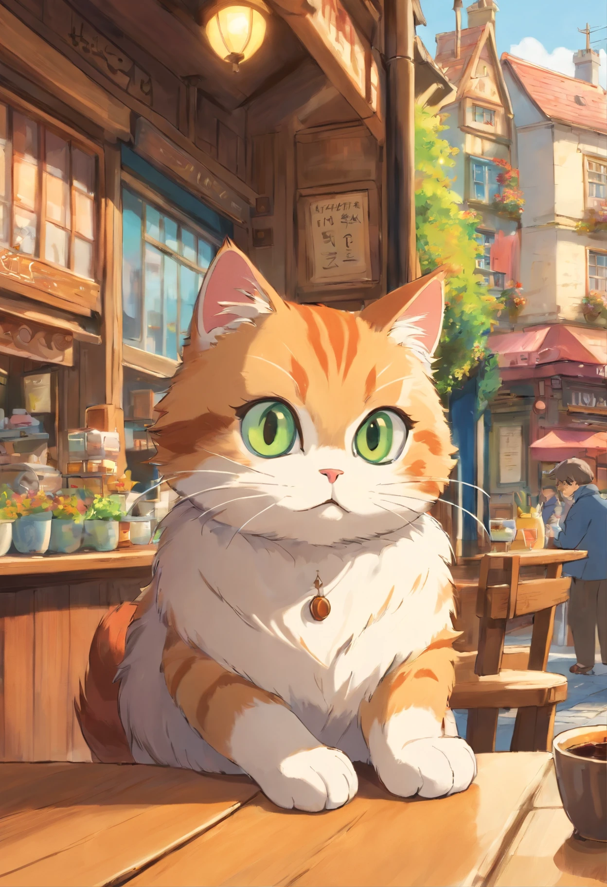 Close-up, Scottish folding cat, adolable, cafe, streetview.