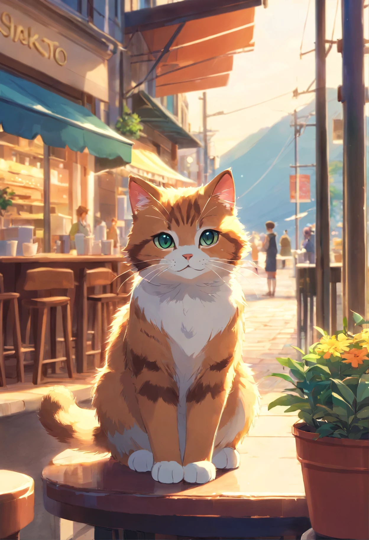 Close-up, Scottish folding cat, adolable, cafe,  streetview.