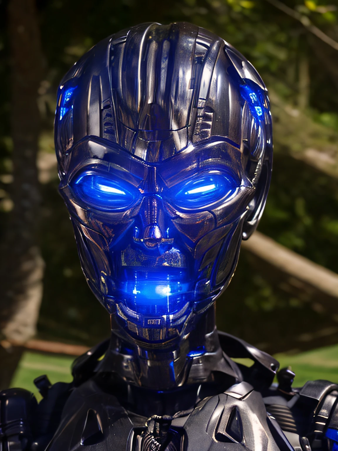 ultra realistic, very high quality, clear lighting, T-X, endoskeleton, (T-X endoskeleton:1.1, T-X:1.0), detailed T-X, glowing blue, chromatic, ultrarealistic T-X, day time, sunlight, deep focus, sharp details, photorealistic, ultra HD, 8K