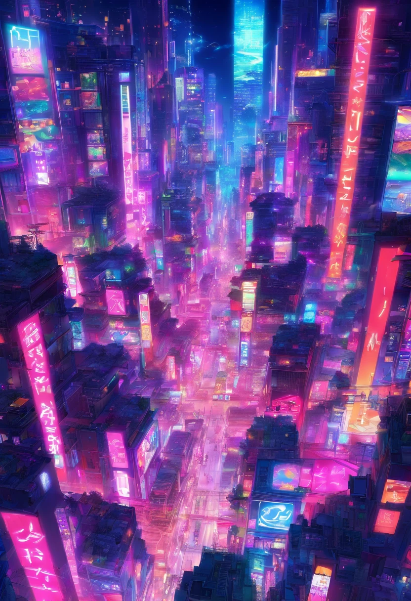 neon city, High panoramic view