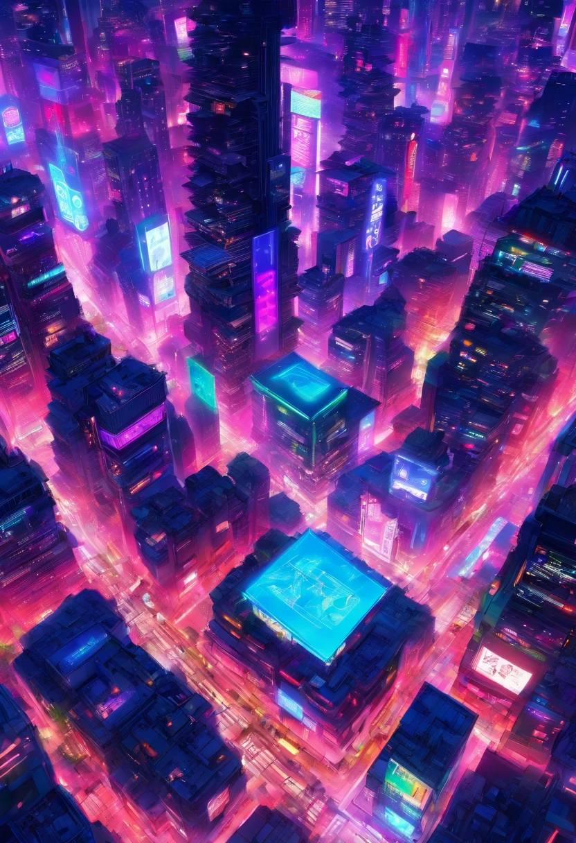 neon city, High panoramic view