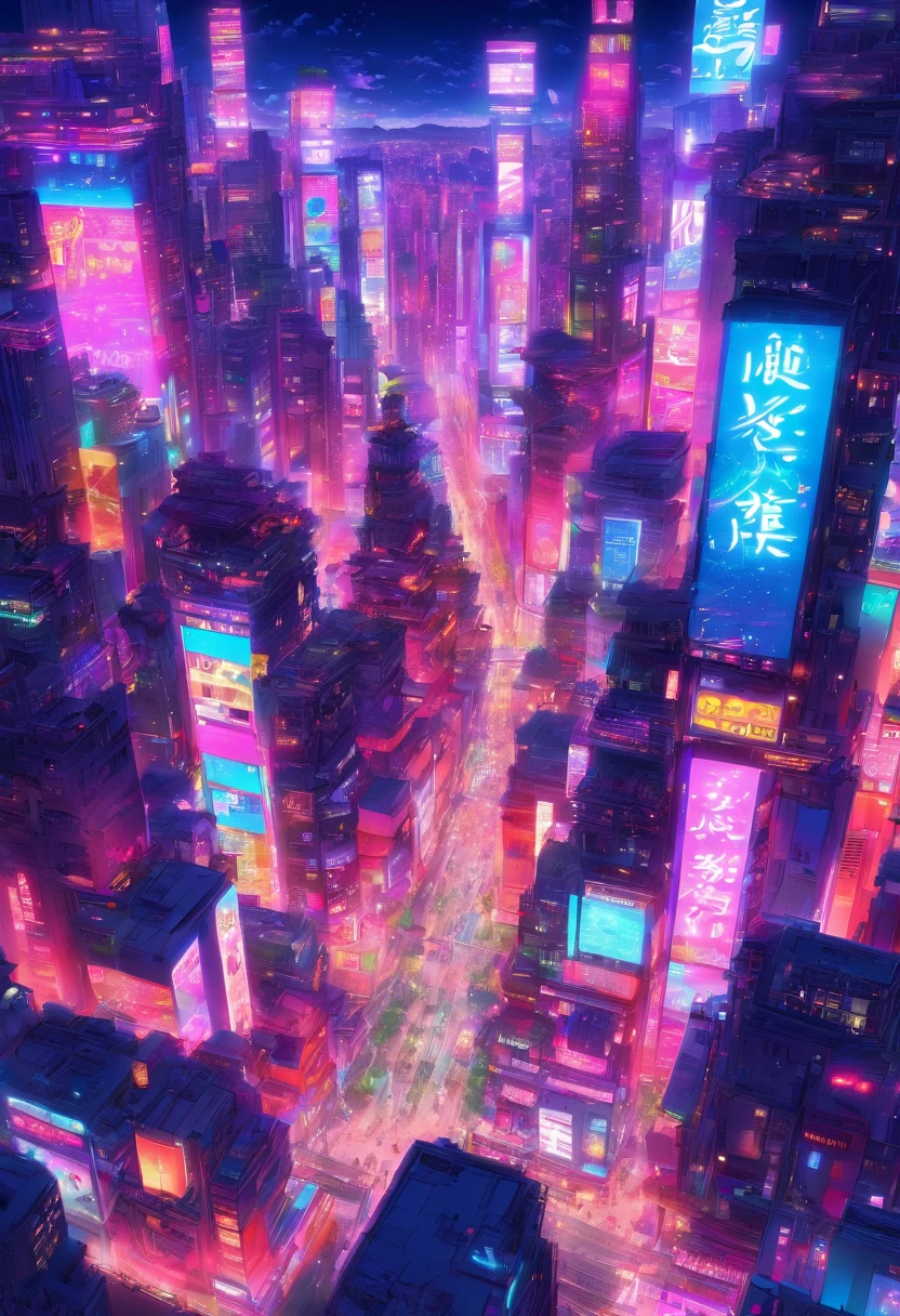 neon city, High panoramic view
