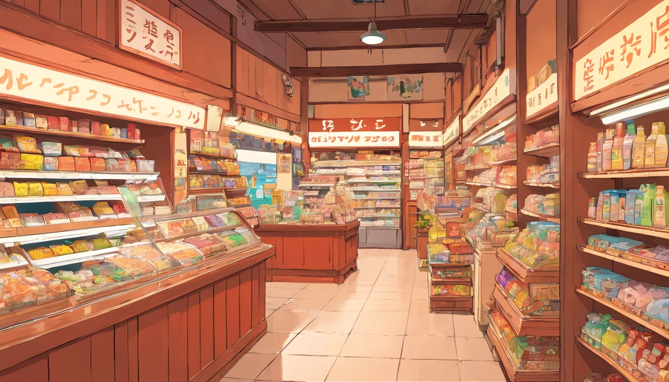 Line art, Simple, Comfort convenience store, monochrome, 90's, Detailed, Line