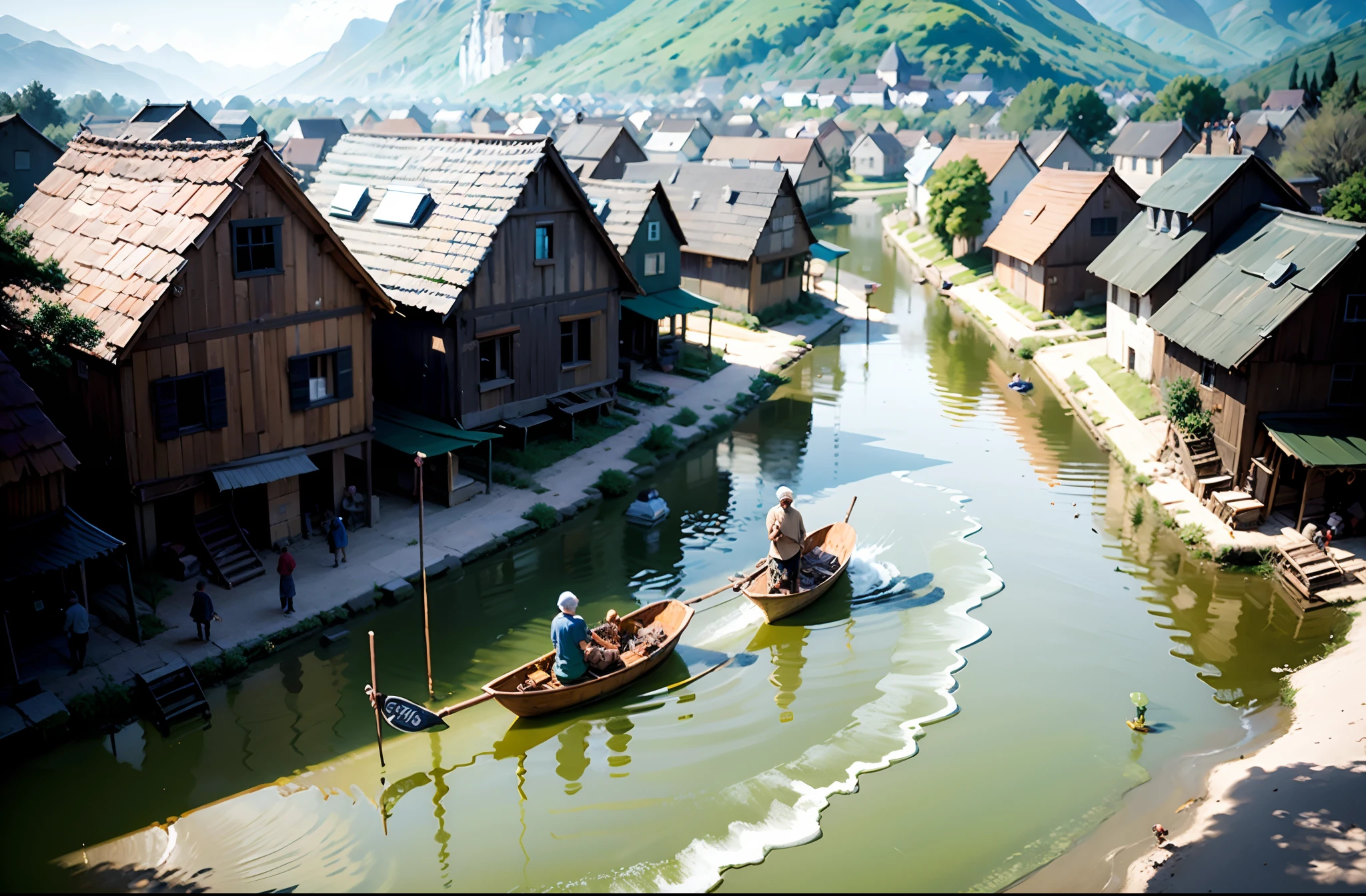 Villagers putting together a village