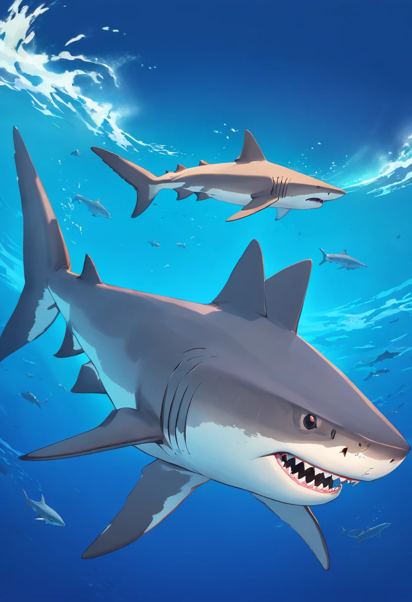 Tiger shark, vectorial, Quad view,Blue background image