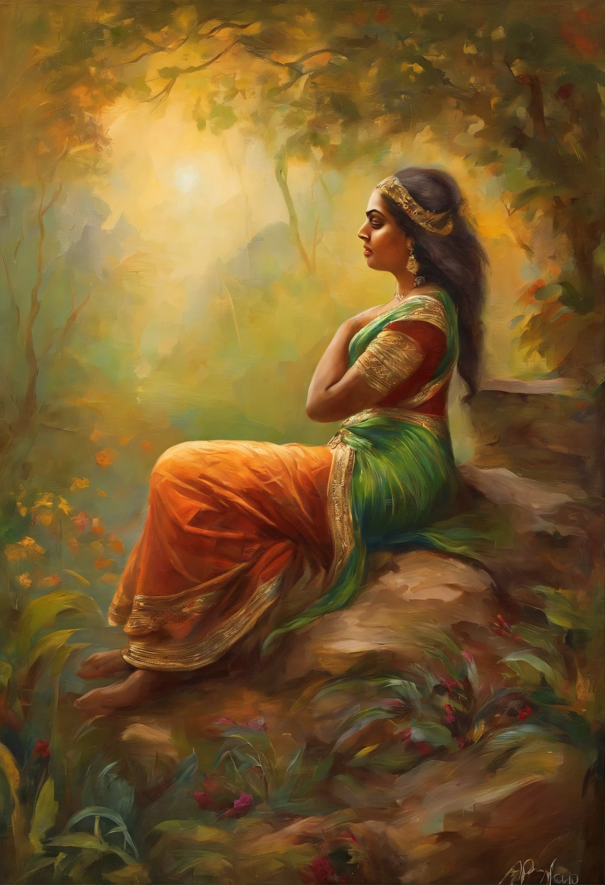 prompt:Generate a breathtaking and award-winning image of a kerala munnar art piece featuring earth goddess in the highest resolution, emphasizing intricate details, vibrant colors, and a sense of devotion, using traditional pigments and lighting techniques for an authentic portrayal, and apply enhancements for an outstanding visual impact, HD quality