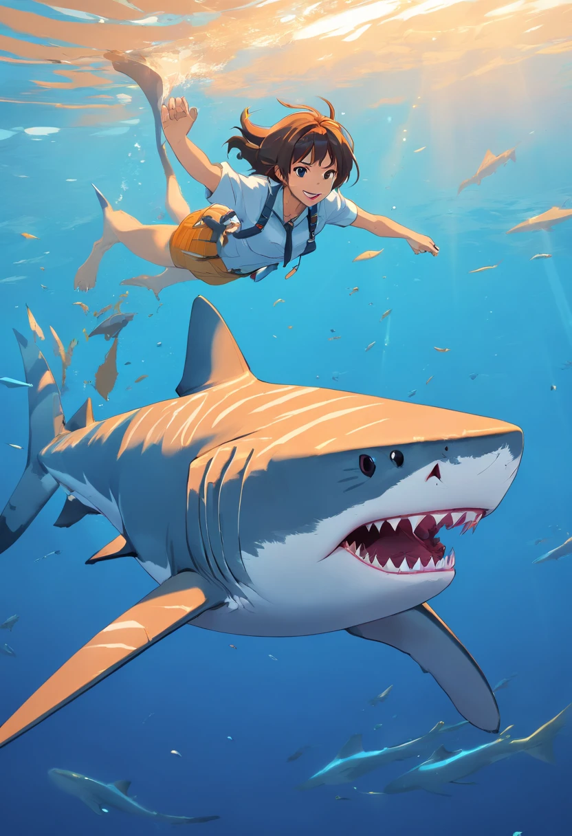 Tiger shark, vectorial, multiple angle，simple backgound