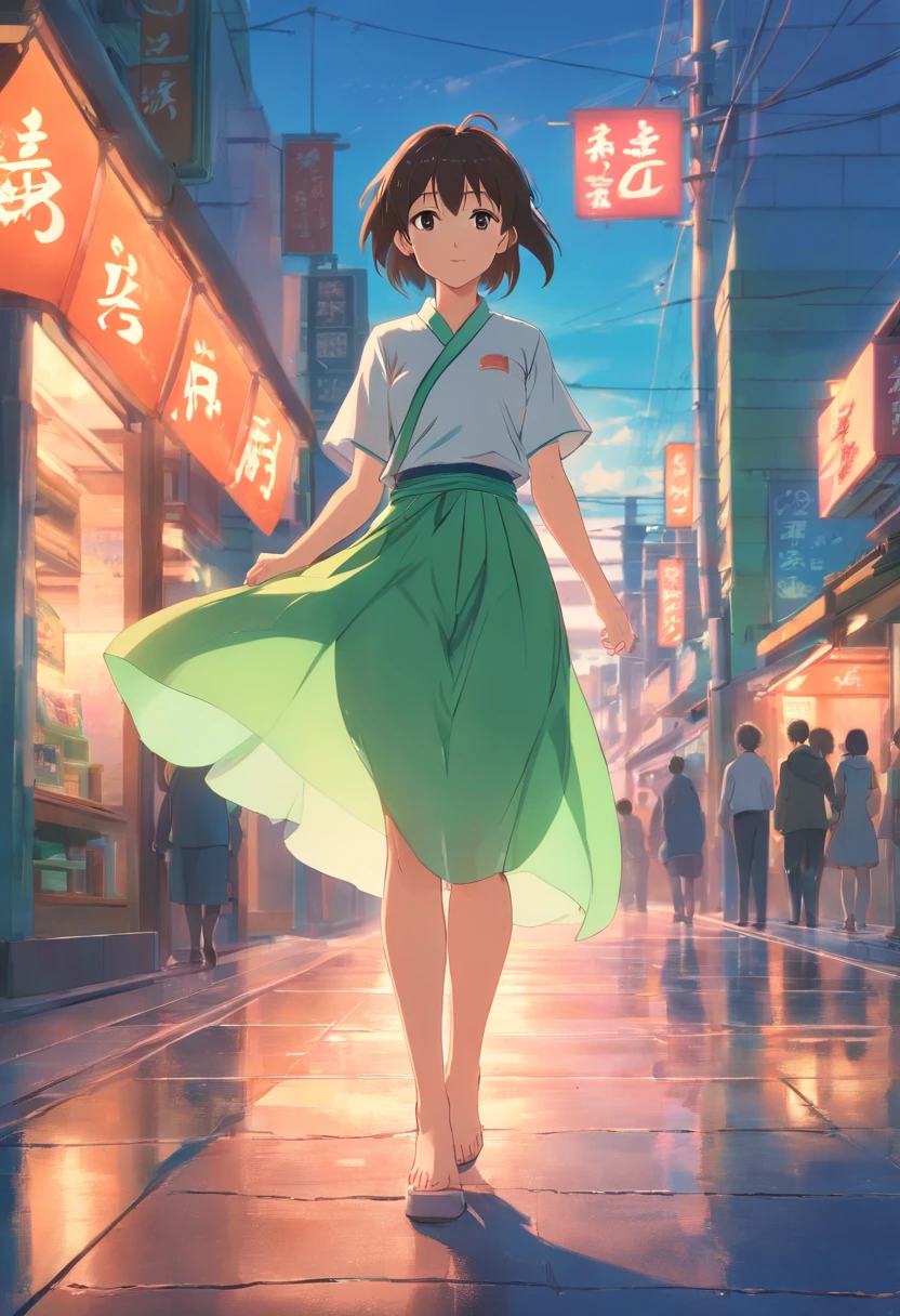tmasterpiece,best qualtiy,cinematic Film still from,China-style,green long skirt,Classical Chinese hair accessories,closeup cleavage,brightly,cheerfulness,Warm and soft lighting,the sunset,(spark of light:0.7)