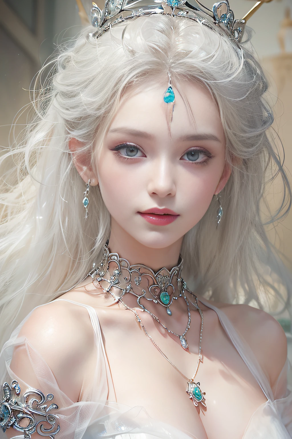 ((tmasterpiece:1.4)、(top-quality:1.4)、(reallistic:1.7))、By Luis Royo(By Luis Royo)Surreal portrait of a beautiful girl、Super beautiful girl、((1girl in:1.4))、Shiny natural skin texture、(The Queen's Gorgeous Costume)、((Sheer off-the-shoulder white one-piece mini skirt type:1.4))、((up skirt)),Authors:By Luis Royo(By Luis Royo)、age19、(Two arms:1.4、Two legs:1.4)、(perfect anatomia:1.4)、(Perfect female body:1.4)、Portrait photo of a girl、Close-up photos、Upper body photography、Fantasyart、Soft front light、Beautiful expression、kawaii faces、Beautiful udder、large full breasts:1.2、Beautiful ass、A detailed eye、Clearly eye-catching, beautiful and alluring、beautidful eyes、Narrow waist、Raw photo、red rip、Arrange your long hair as cool as a queen、(tiara crown:1.4、choker necklace:1.4、a necklace:1.4、耳Nipple Ring:1.4)、1 screen display、((Woman sitting on sofa bed)),((Translucent off-shoulder white dress))、((A smile))、((White T-back panties visible)),((erection)),