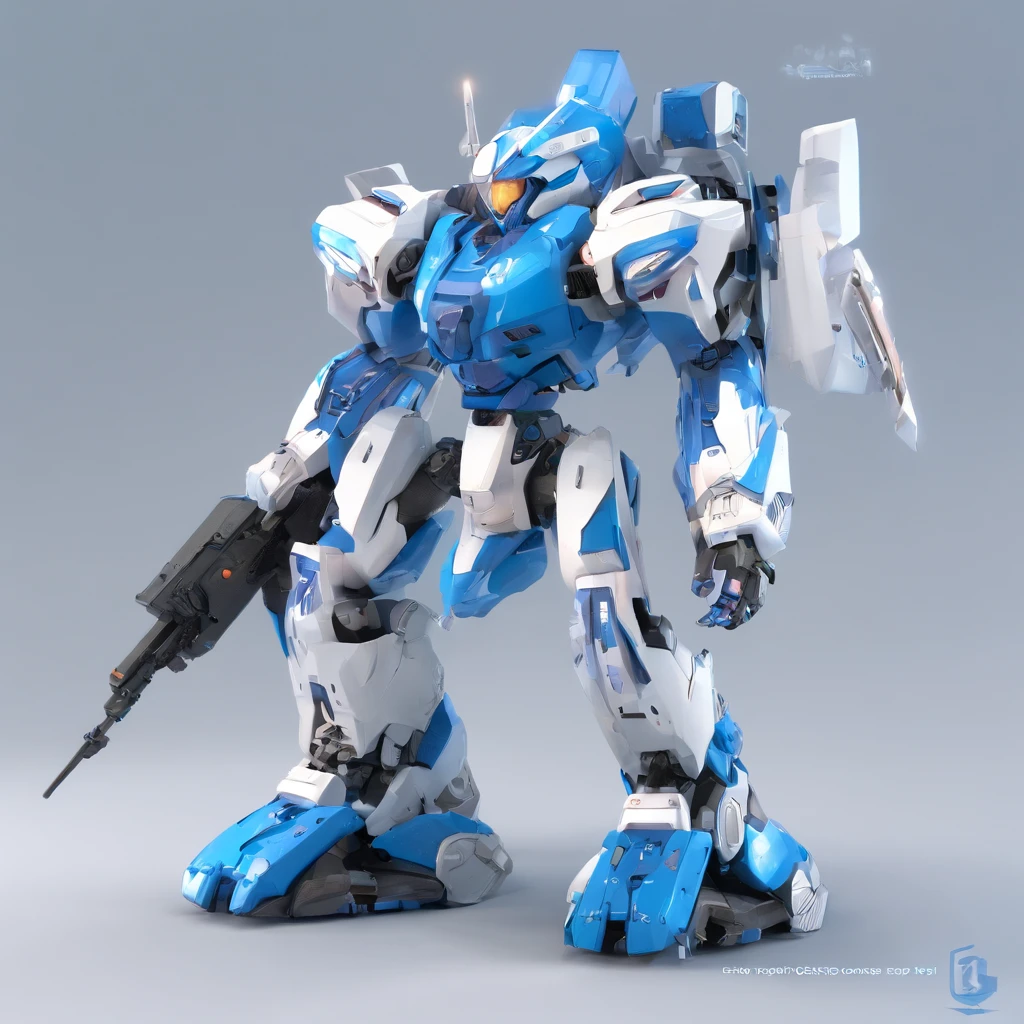 battlemech,Non-humanoid,cherub,Blue and white color scheme,Make exaggerated movements, a blind box toy, Glossy and delicate,Clean background, Good gloss, 3D rendering of,Best quality
