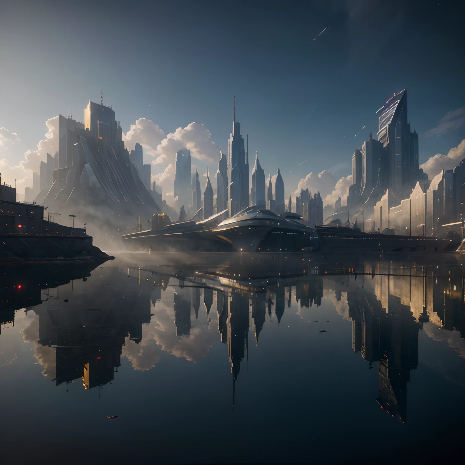 Obsidion style, City of progress, futuristic city, utopian world, shiny great colors,prosperous buildings, high class clothes and architectural designs, luxurious constructions, utopian futur, highly detailed, hdr, perfect, stunning progressive architecture, flawless world, reflective surfaces, subsurface scattering, flawless buildings, beyond imagination, 8K, global illumination, wide angle, god rays, dream world a masterpiece, 8k resolution, dark fantasy concept art, by Greg Rutkowski, dynamic lighting, hyperdetailed, intricately detailed, Splash screen art, trending on Artstation, deep color, Unreal Engine, volumetric lighting, Alphonse Mucha, Jordan Grimmer, purple and yellow complementary colours